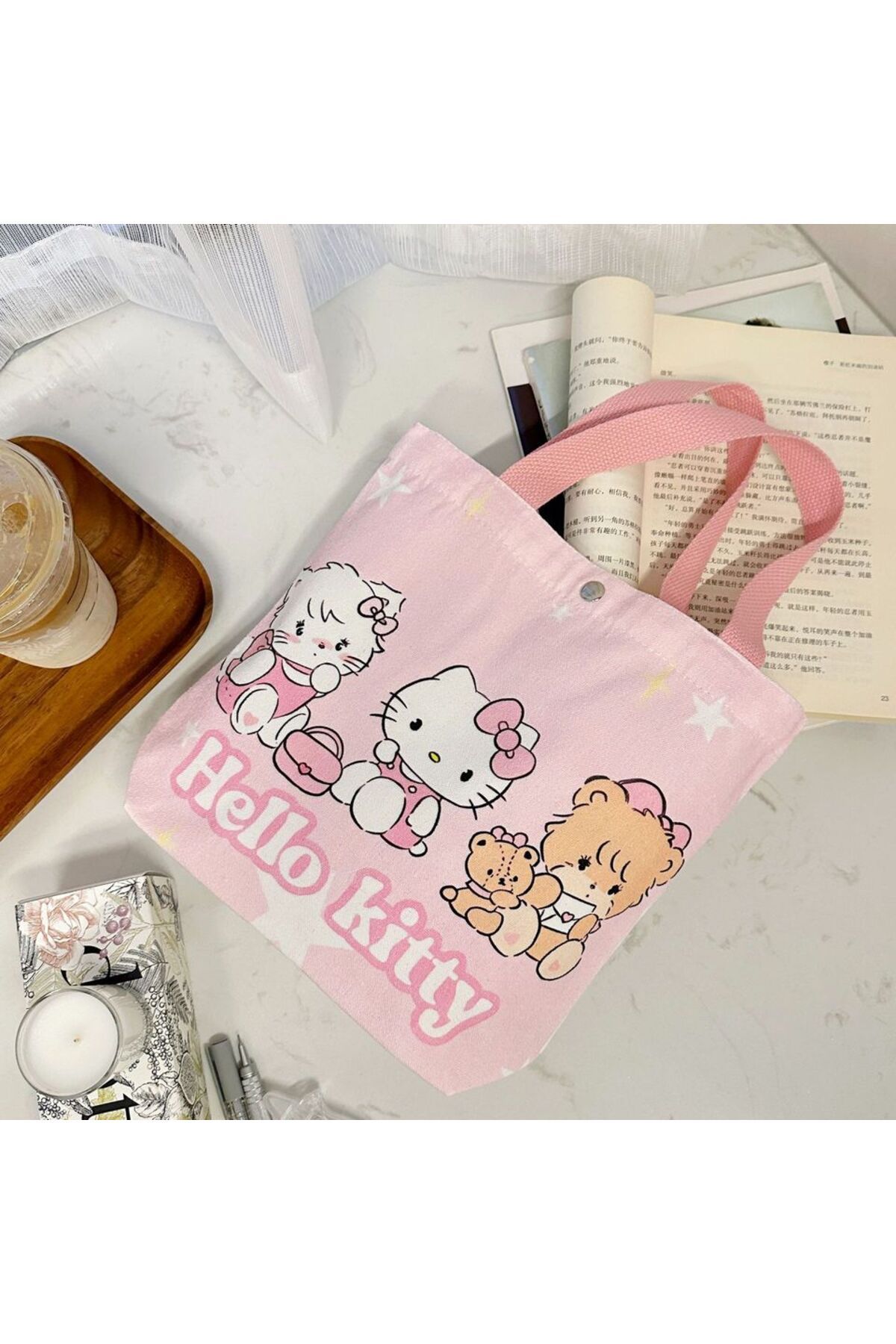 Miniso-HelloKitty1 Hello Kitty Canvas Bag Cartoon Kate Cat Portable Shoulder Bag Japanese Light and Large C 1