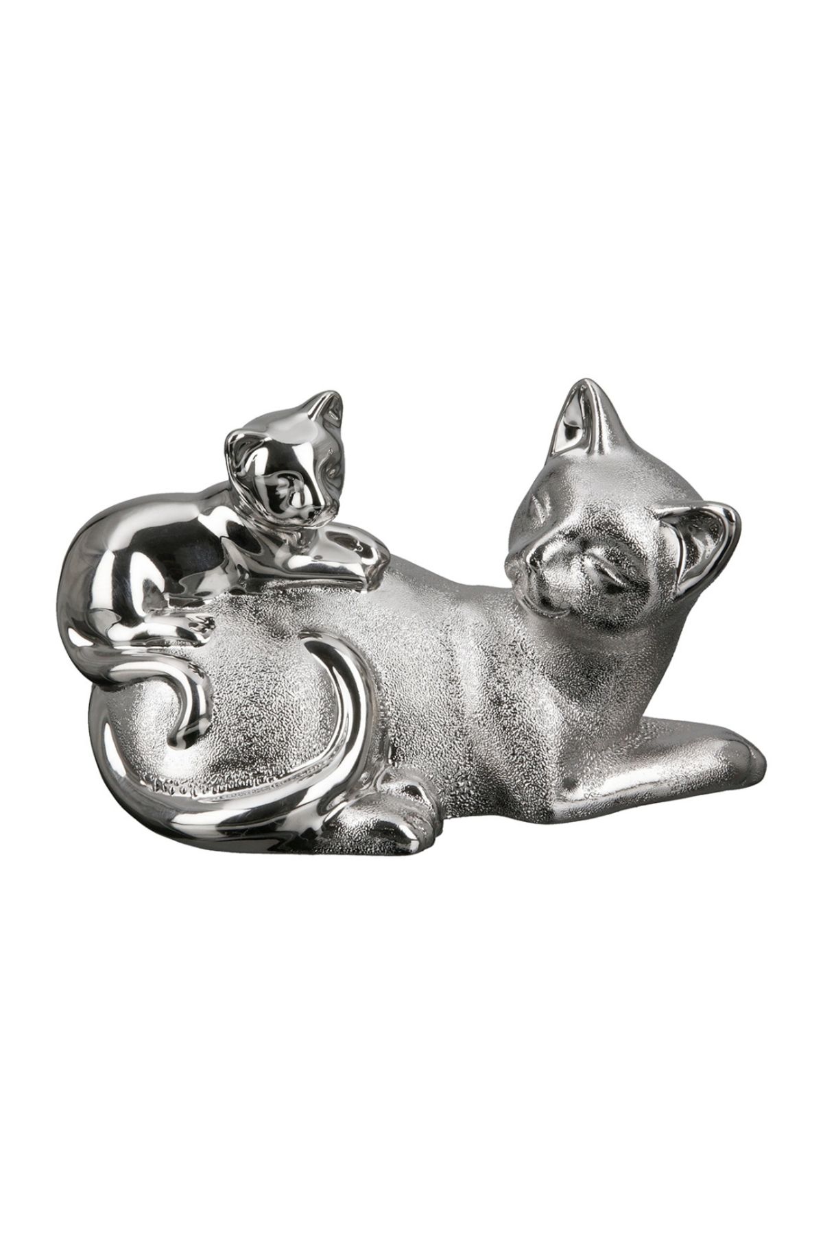 Gilde Gılde 2'Li Şekil Kedi Porselen Gümüş Renkli L.10 Cm W.20 Cm H.12 Cm