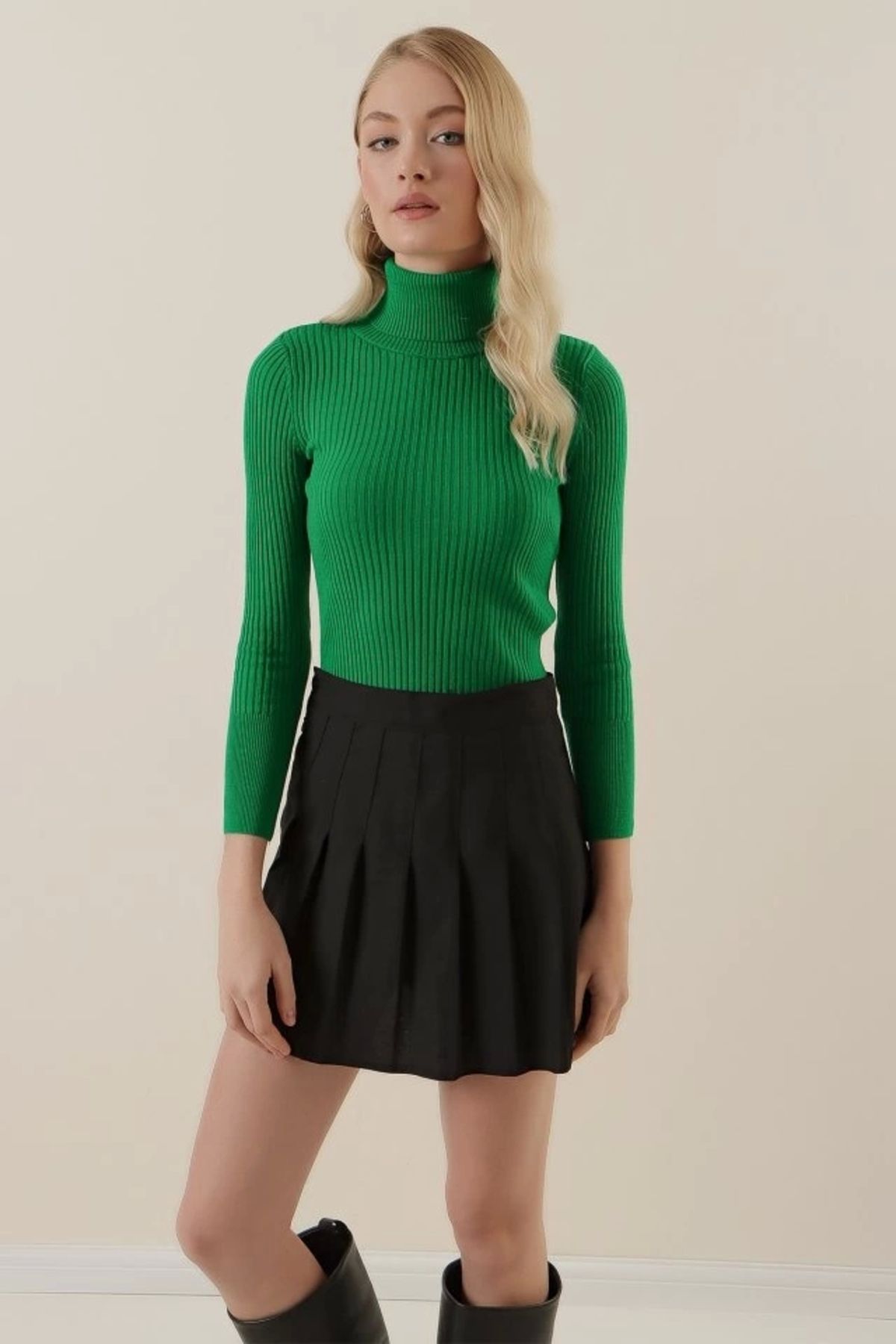 Butik 10311 Balıkçı Yaka Triko Kazak - D.Yeşil