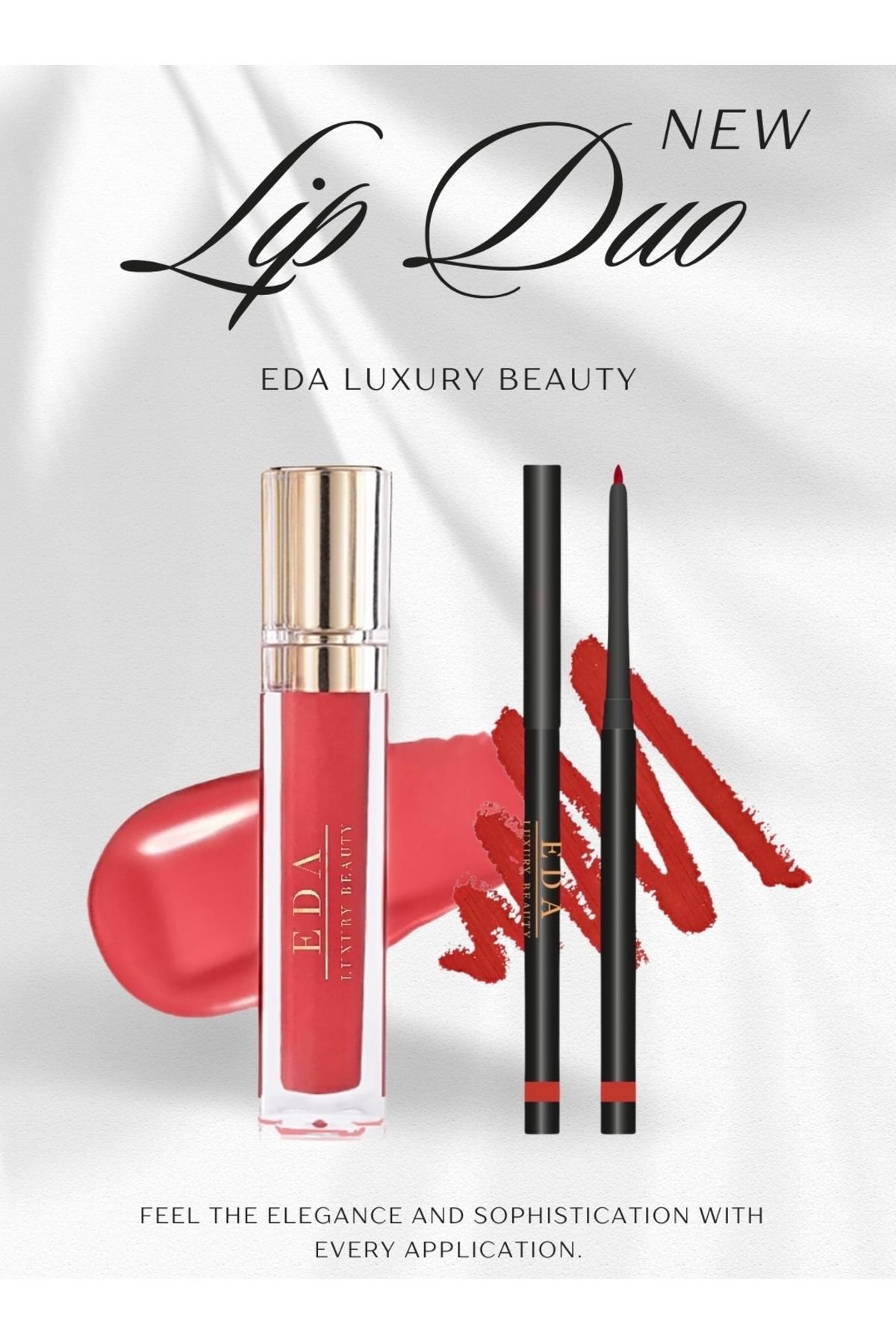EDA LUXURY BEAUTY 2'li Özel Kırmızı Şeftali Dudak Parlatıcısı ve Dudak Kalemi Lüks Parlak Işıltılı Vegan Lip Duo Set