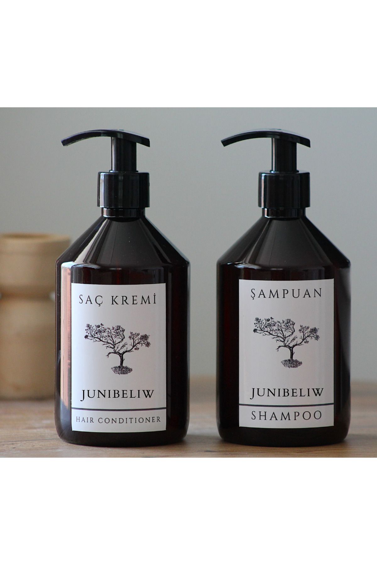 junibeliw 2li Set Amber Plastik Şişe BOŞ Saç Kremi Şampuan Şişesi 2x500ml