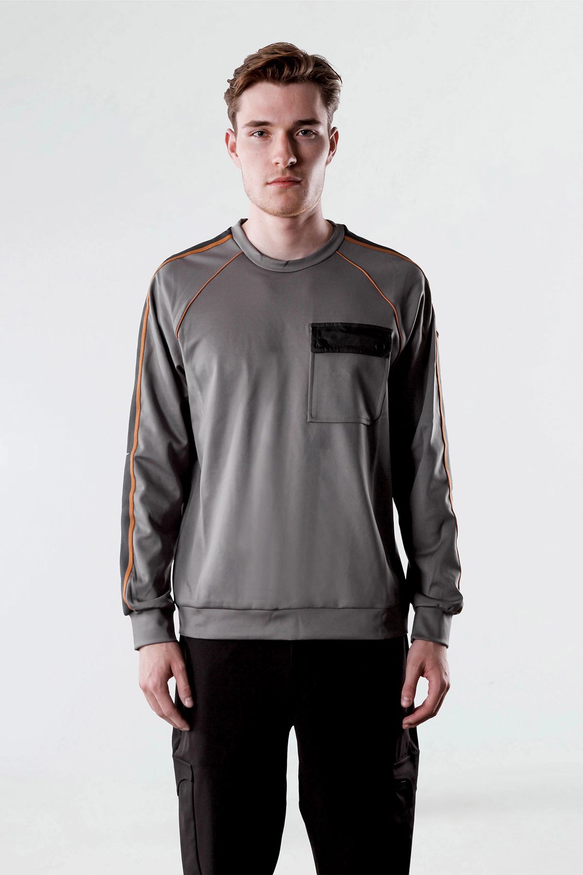 Isaora Şerit Detaylı Streç Relaxed Fit Göğüs Cepli Bisiklet Yaka Sweat Erkek SWEAT M24S8102 NRD