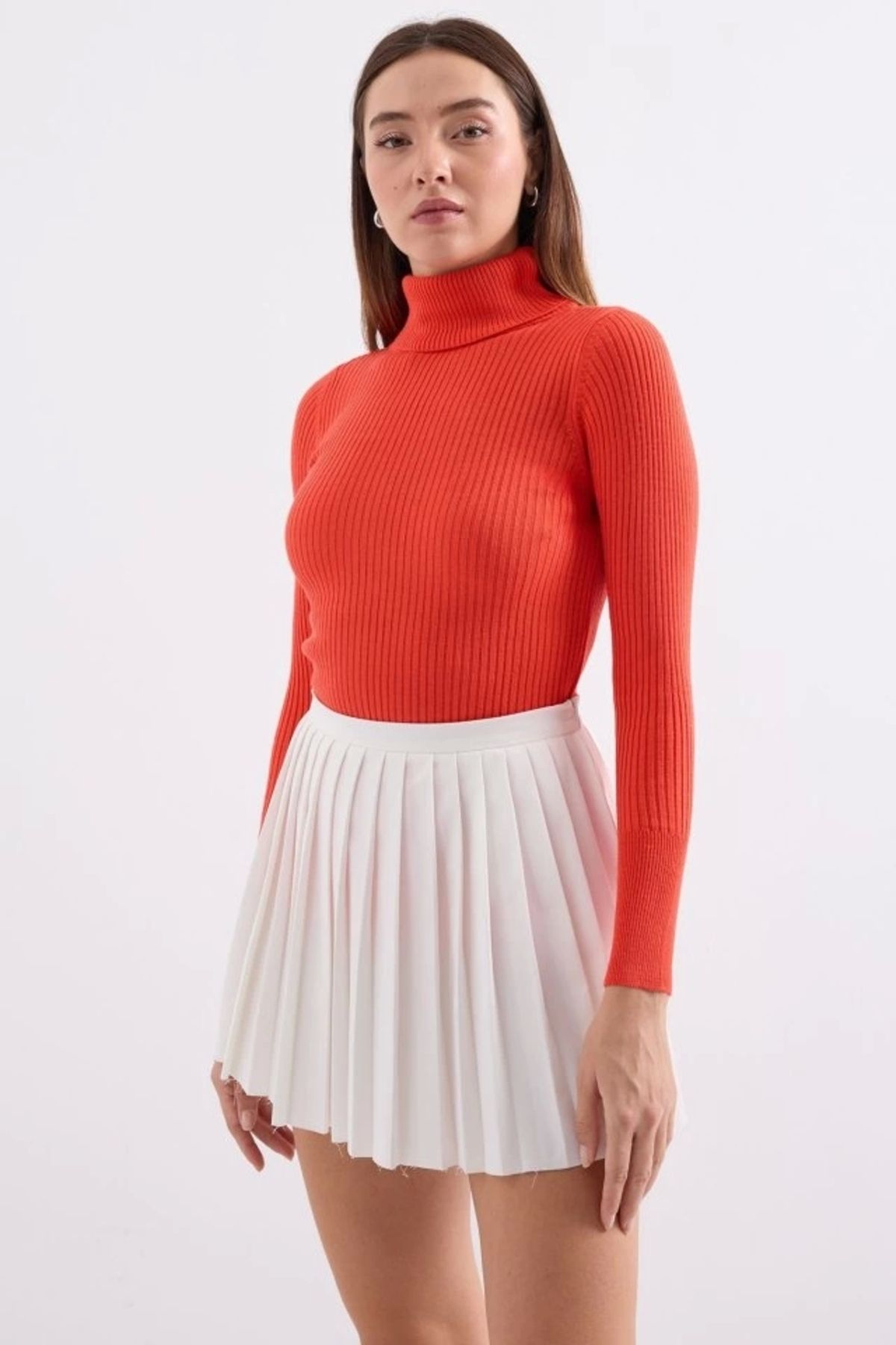Butik 10311 Balıkçı Yaka Triko Kazak - Turuncu