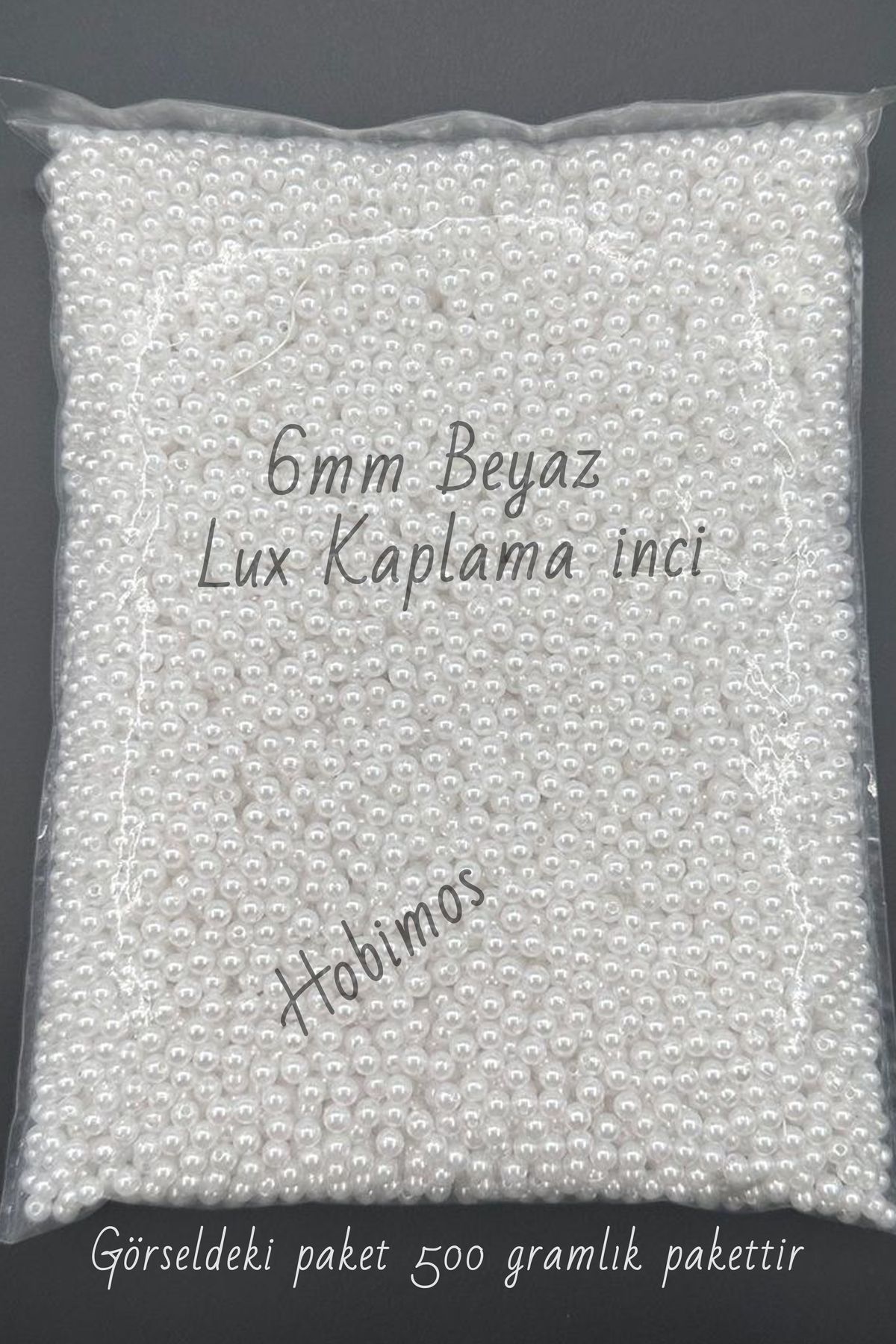 Hobimos 500 Gr 6 mm Beyaz Lux Kaplama Plastik İnci - Takı Yapım Boncuğu
