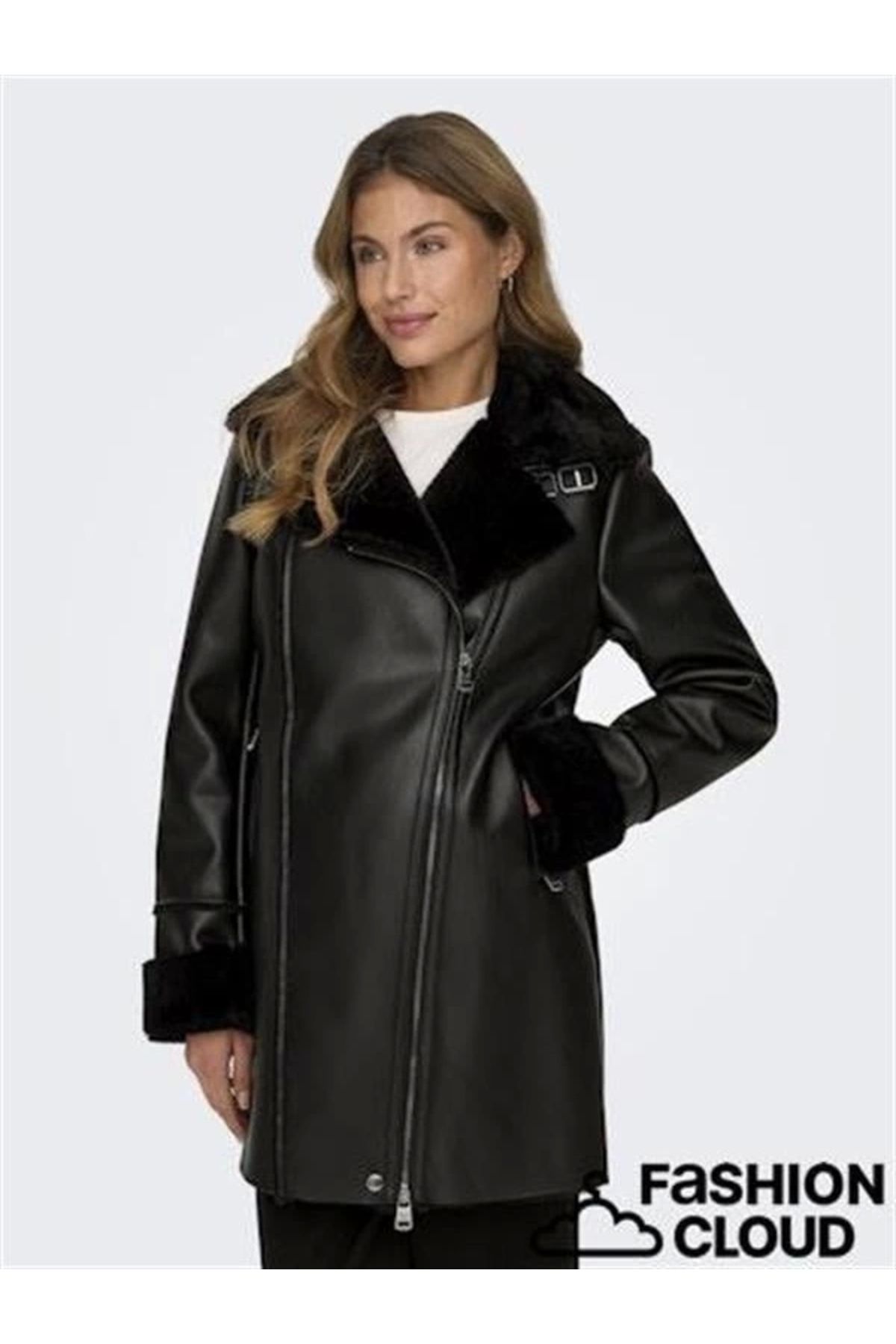 Lale Moda İçi Polarlı Deri Görünümlü Kadın Parka