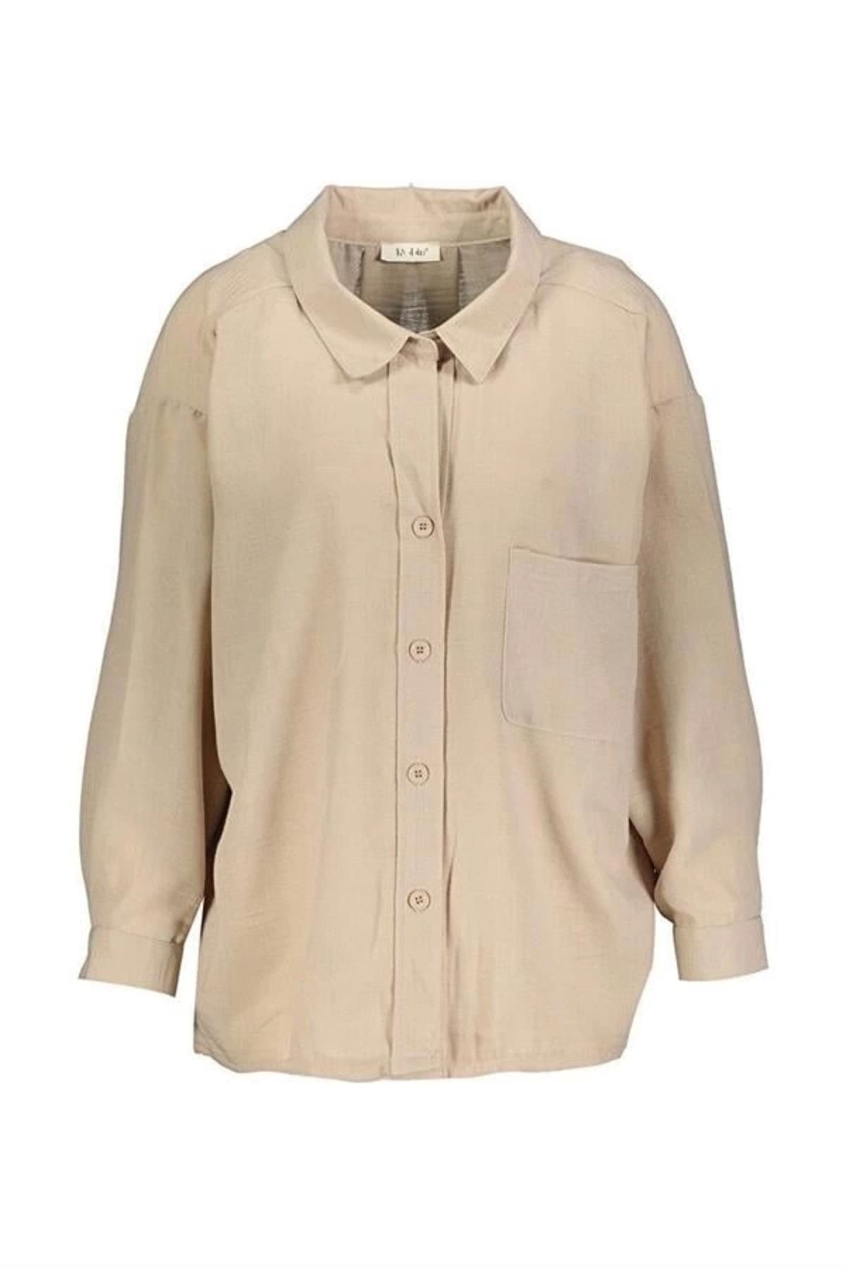 Lale Moda M35247 Oversıze Kadın Gömlek Bej