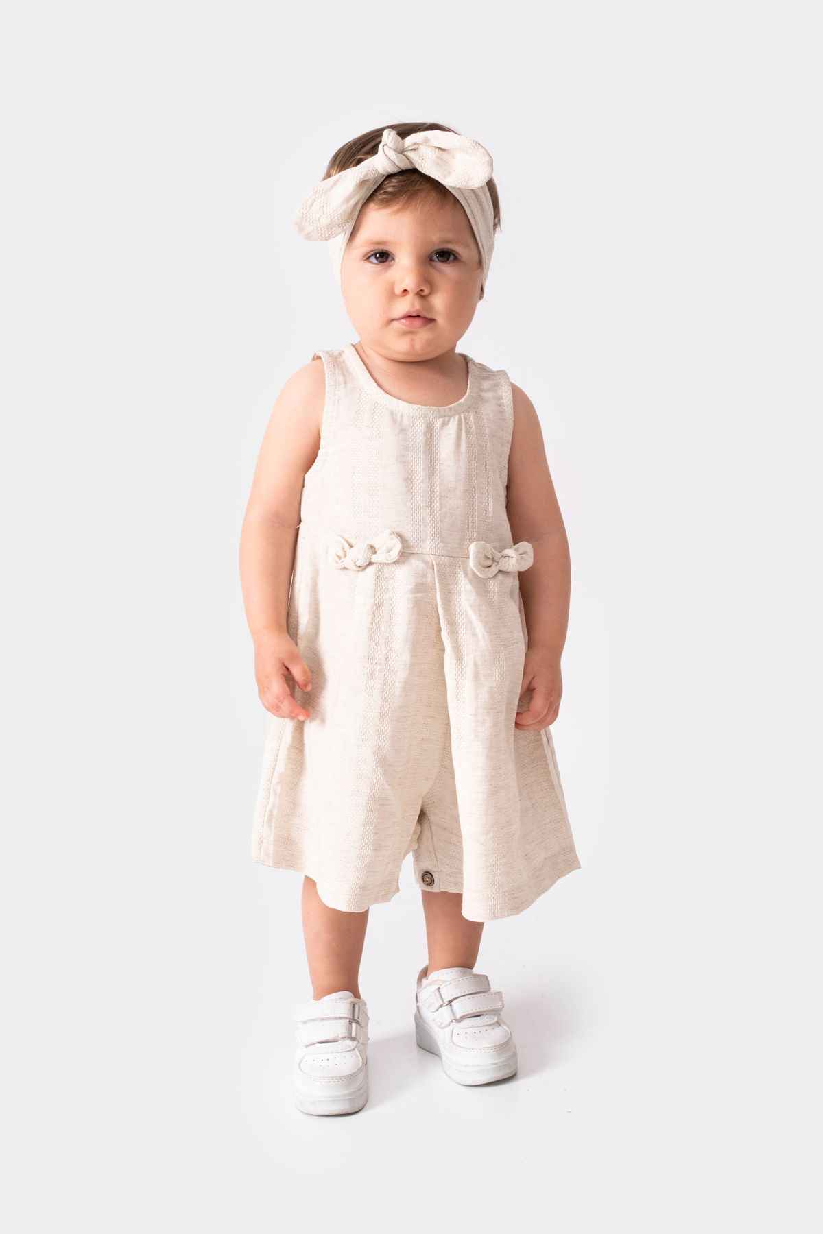 YUSALİ PİLELİ BANDANALI KETEN BEBEK TULUM