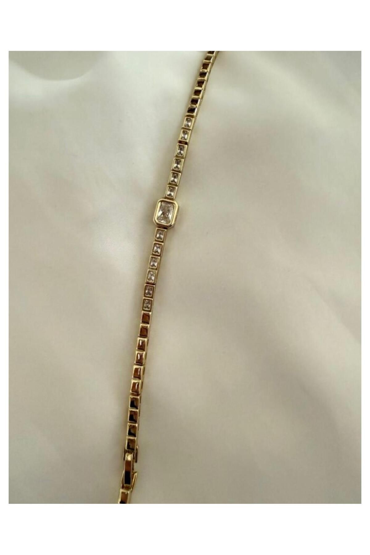 XUPİNGS JEWELRY Soleah Özel Seri 14K Altın Kaplama Plaka Baget Dizi Bileklik