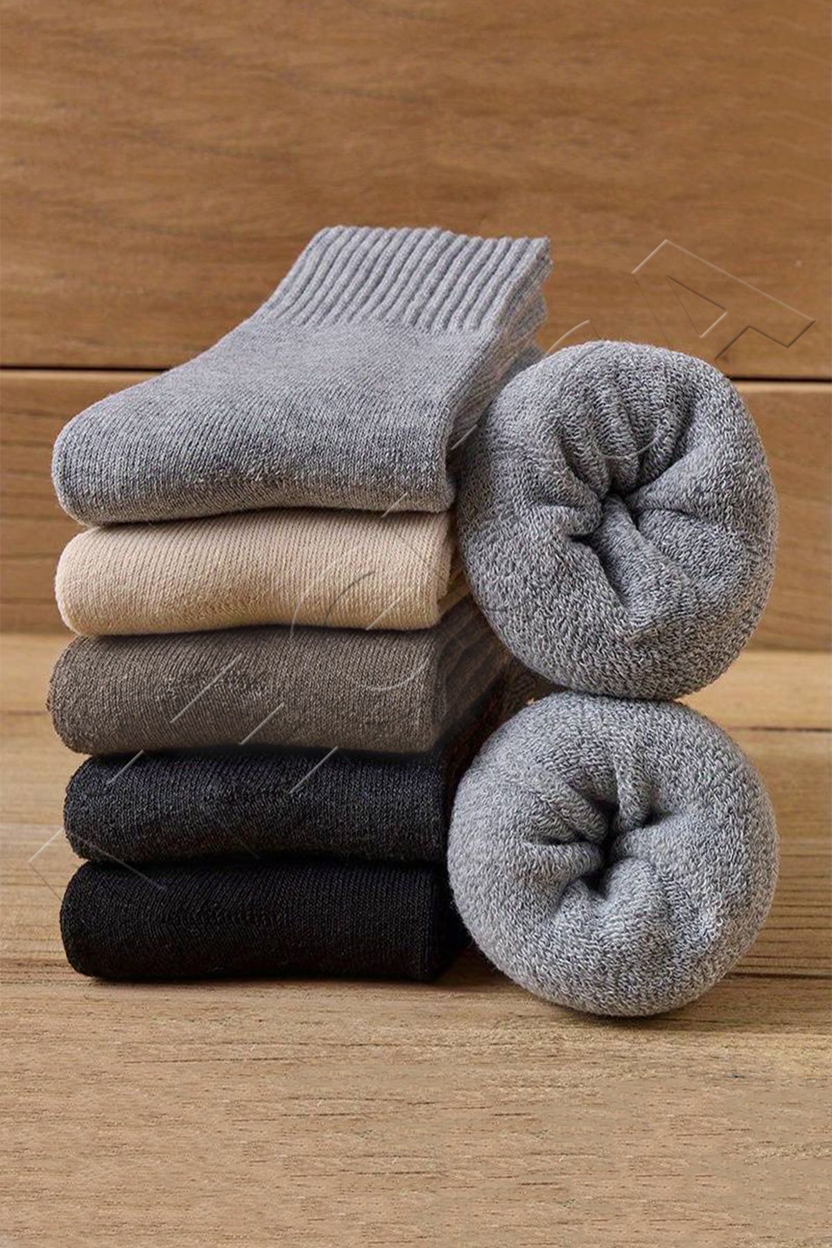 Koza Unisex Kışlık Pamuklu Extra Kalın ve Sıcak Isı Emici Havlu Çorap Seti 5 Çift