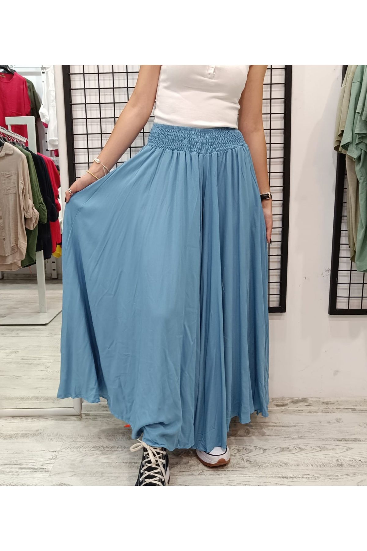 Butik Şans Lastikli Bel Bol Kesim Etek Pantolon