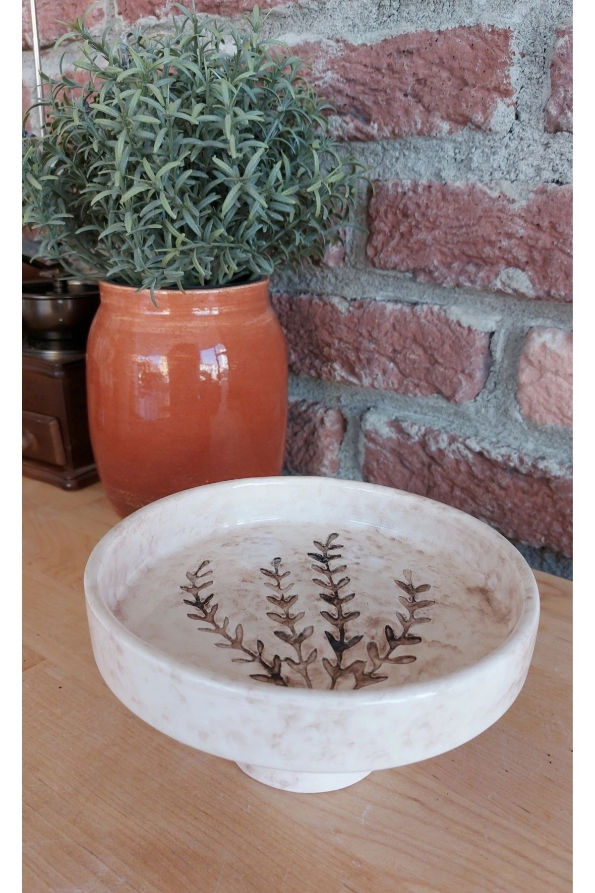 Ohlala Atelier Seramik Ayaklı Sunumluk El Yapımı Çiçekli Sunum Tabağı Handmade Ceramic Plate
