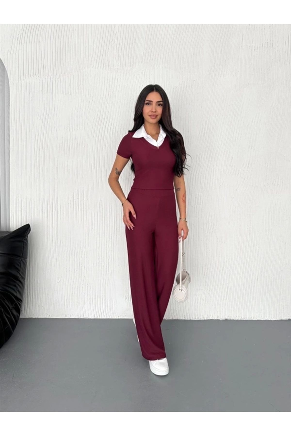 FASHIONLINE Ottoman kumaş beyaz gömlek yaka takım s4142