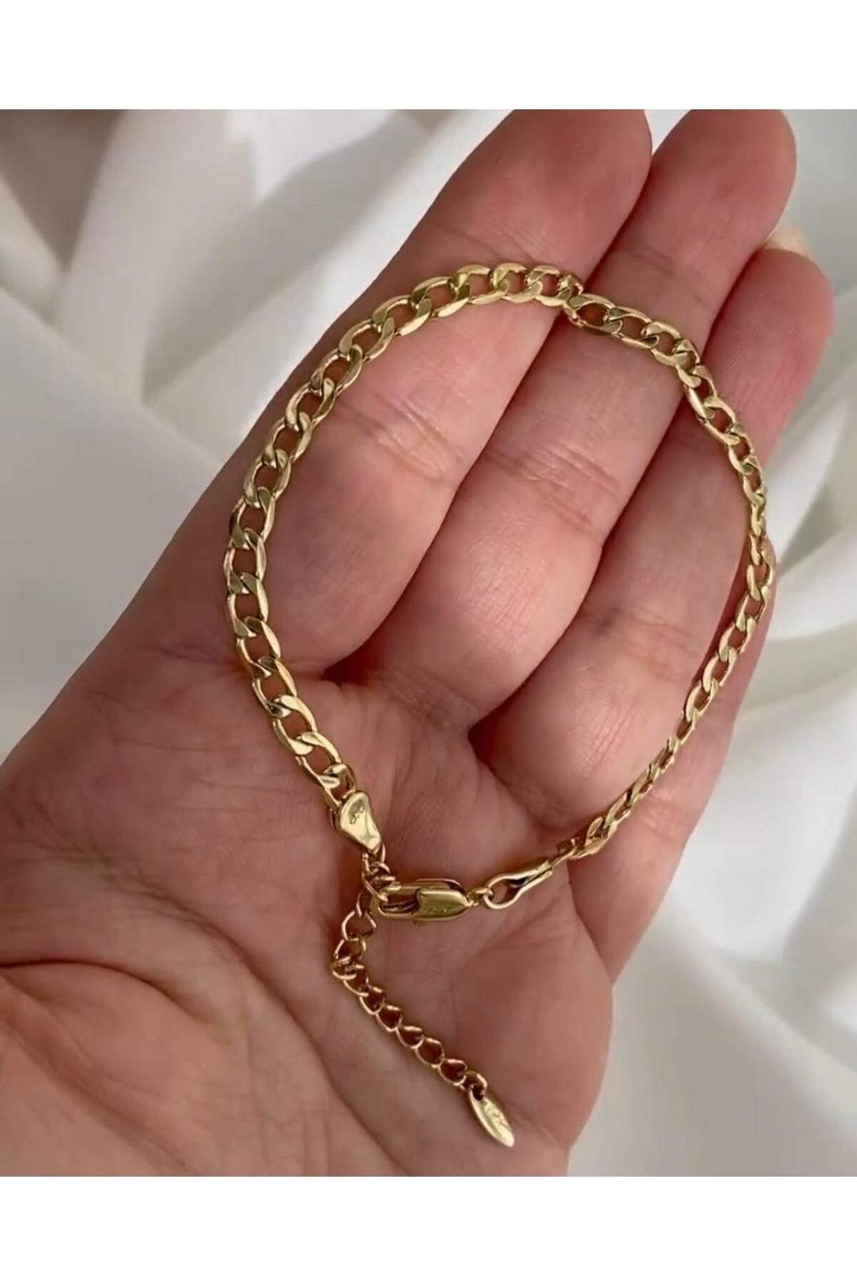 XUPİNGS JEWELRY Soleah Xuping 14 Ayar Paslanmaz Unisex Altın Rengi Çelik Zincir Bileklik 21Cm