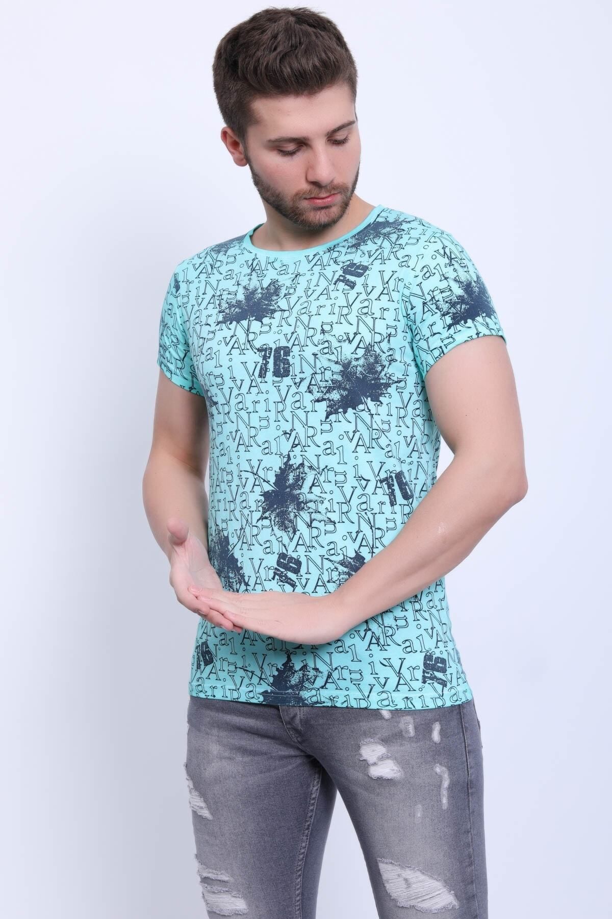 Avinar Unisex Bisiklet Yaka Baskılı Yıkamalı T-shirt