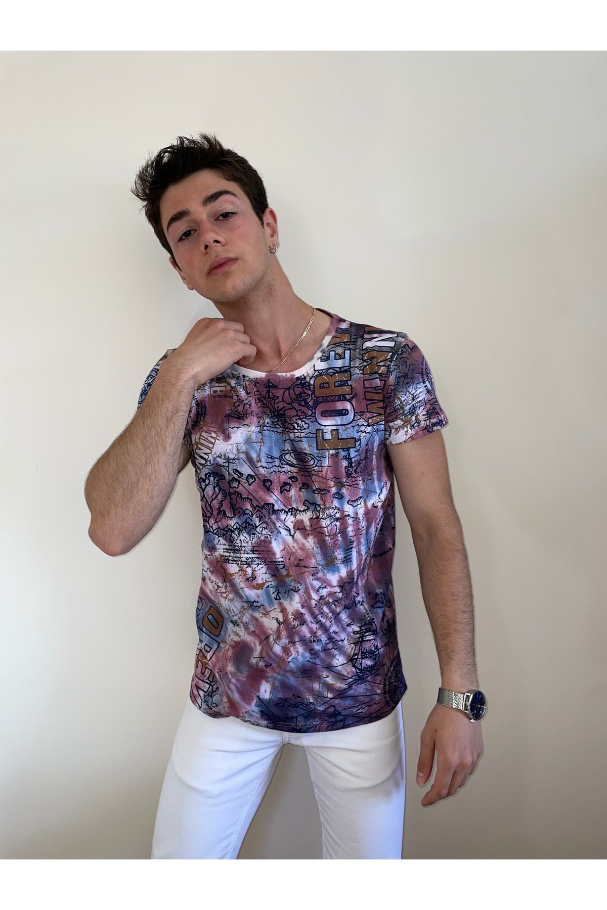 Avinar Unisex Bisiklet Yaka Baskılı Yıkamalı T-shirt