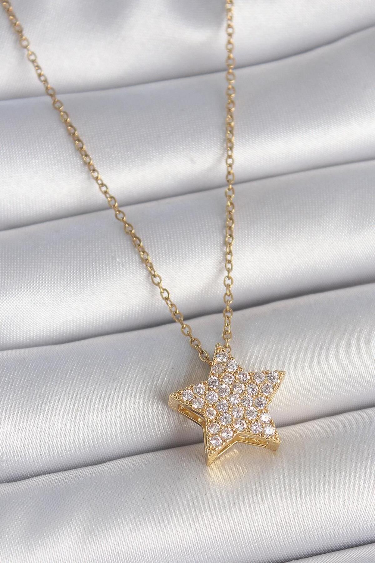 Kensky 316L Çelik Gold Renk Zincir Zirkon Taşlı Yıldız Model Kadın Kolye