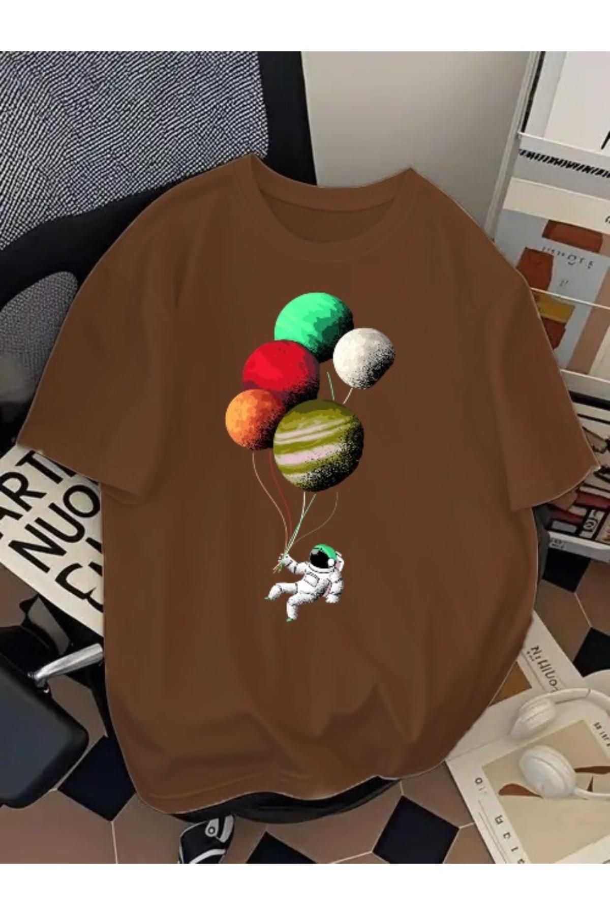 EQİ Astronot Balon Baskılı Oversize T-Shirt
