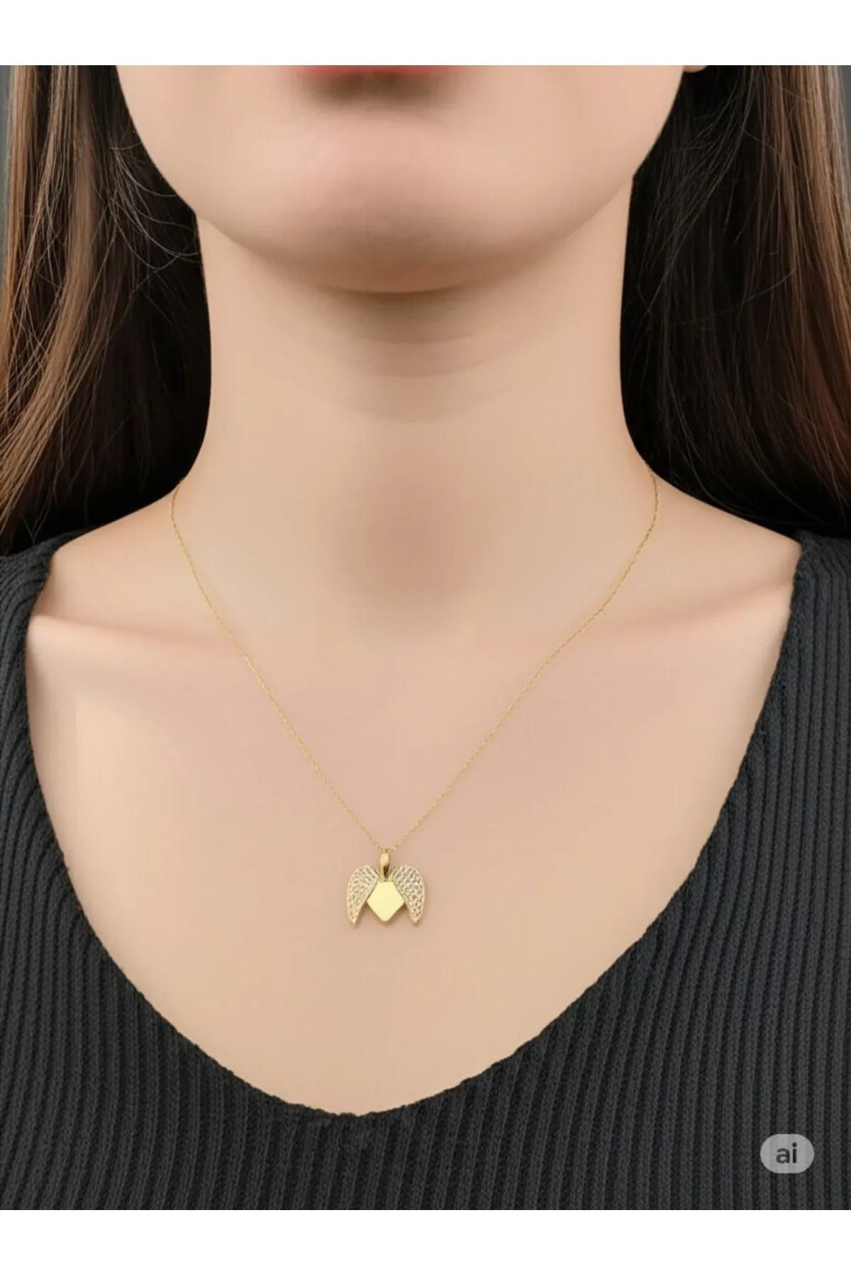 LAVİNYAMJEWELLERY Altın Renk Melek Kanatlı Açılır-Kapanır Zirkon Taşlı Kalp Kolye, Çelik Kolye