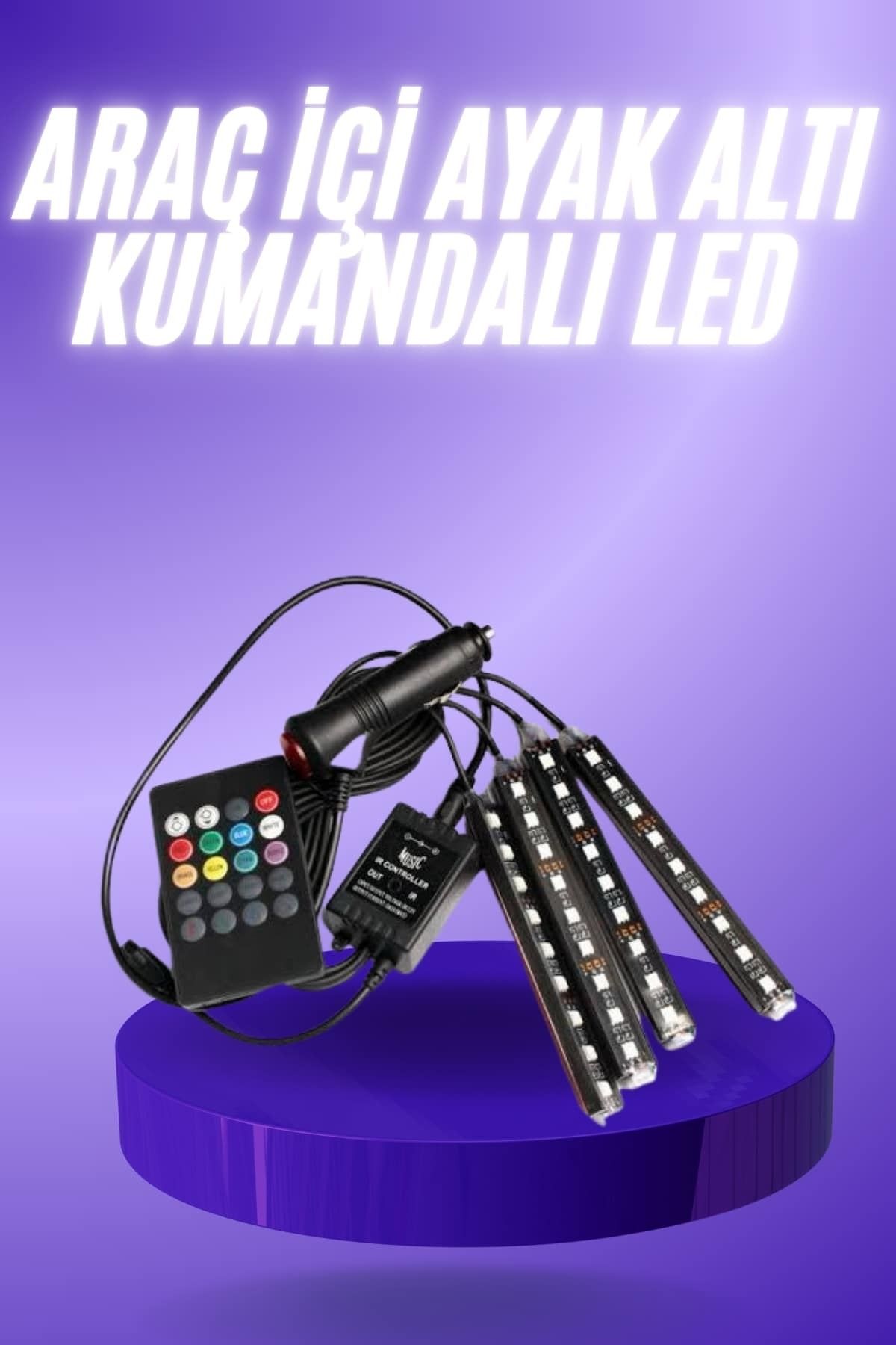 ASTRALTECH Araç İçi Ayak Altı 12'li Şerit Led Işık Uzaktan Kumandalı RGB Işıklı Ses ve Müziğe Duyarlı