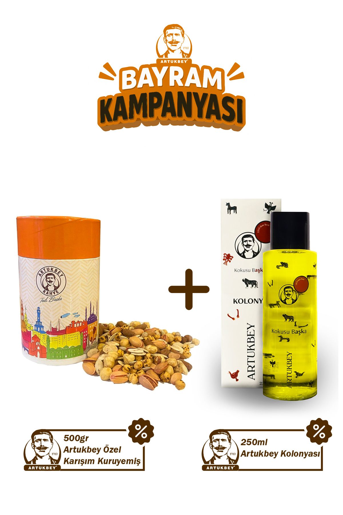 ARTUKBEY 250ml Artukbey Kolonya + 500gr Özel Karışım Kuruyemiş