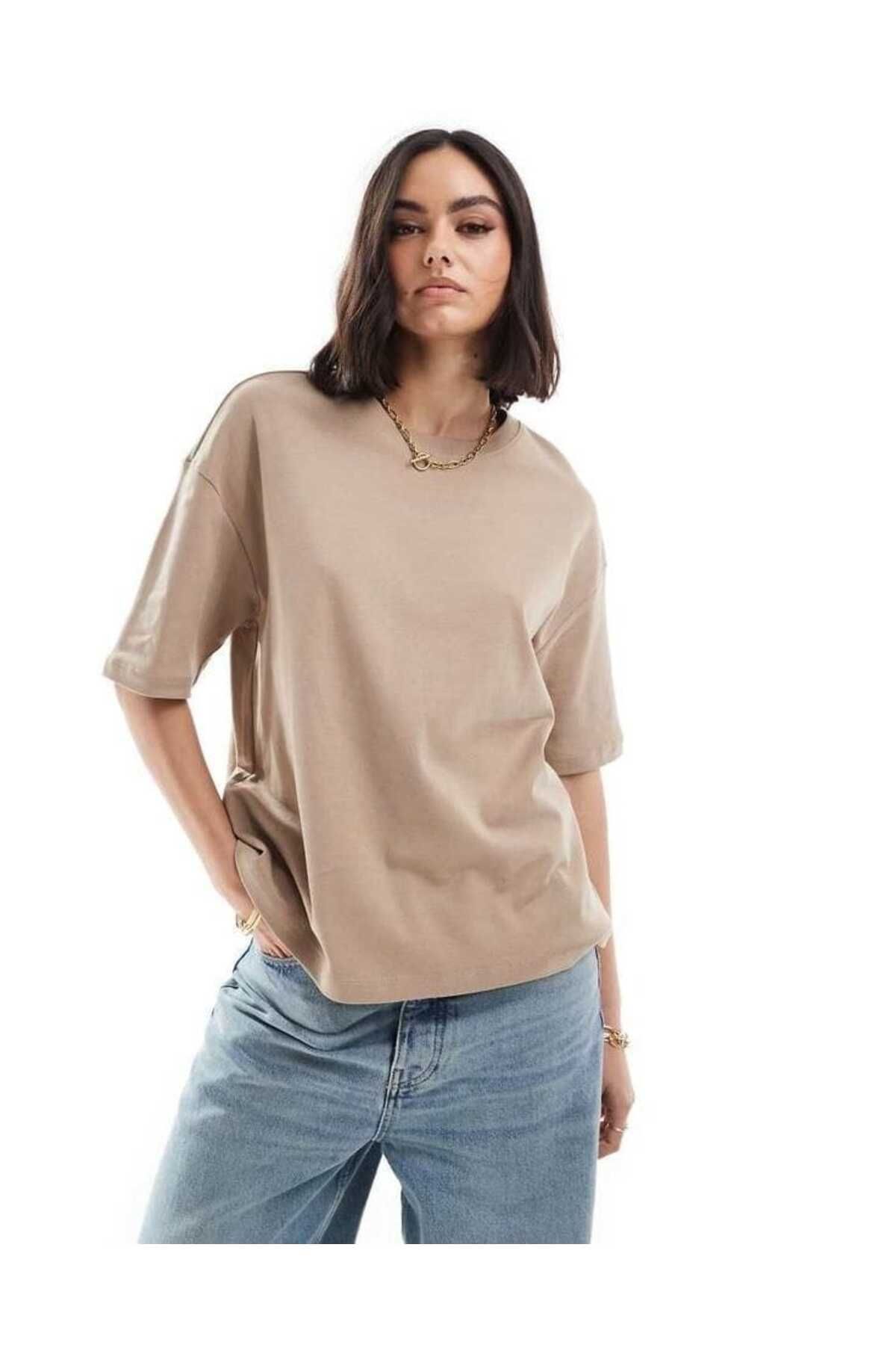 VivaJoy Kadın Taş Oversize Basic Pamuklu Rahat kesim T-shirt