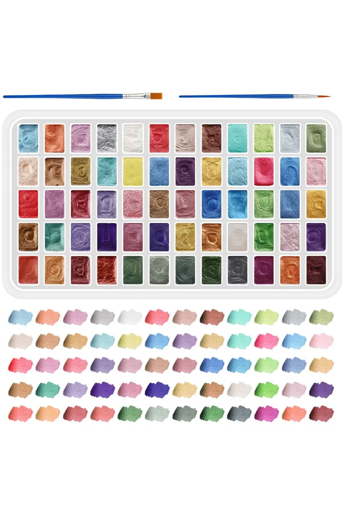 Art Tone Plastik Kutuda Profesyonel Tablet Sulu Boya Set 60 Adet Renk Metalik Renkler Glitter Katı Iridiscent