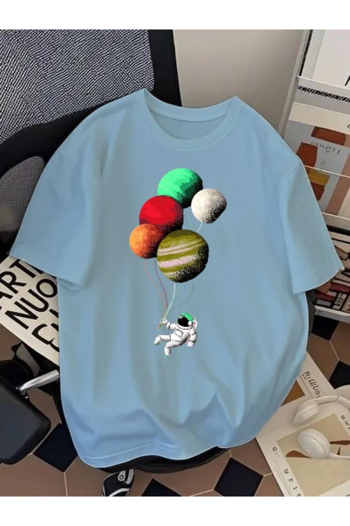 EQİ Astronot Balon Baskılı Oversize T-Shirt