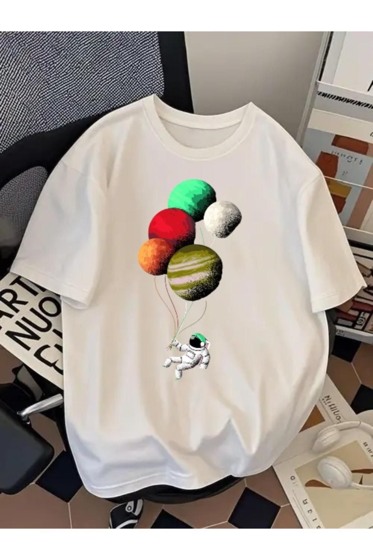 EQİ Astronot Balon Baskılı Oversize T-Shirt