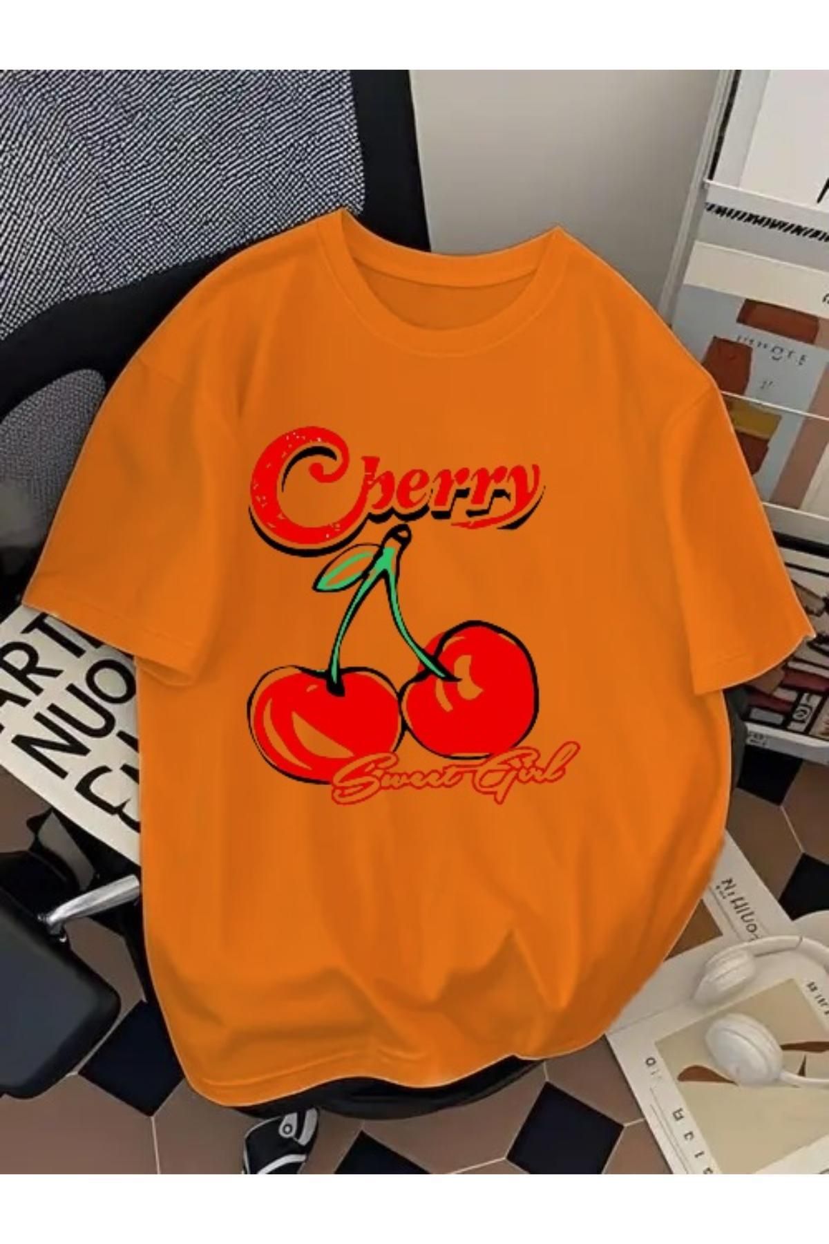 EQİ Cherry Baskılı Oversize T-Shirt