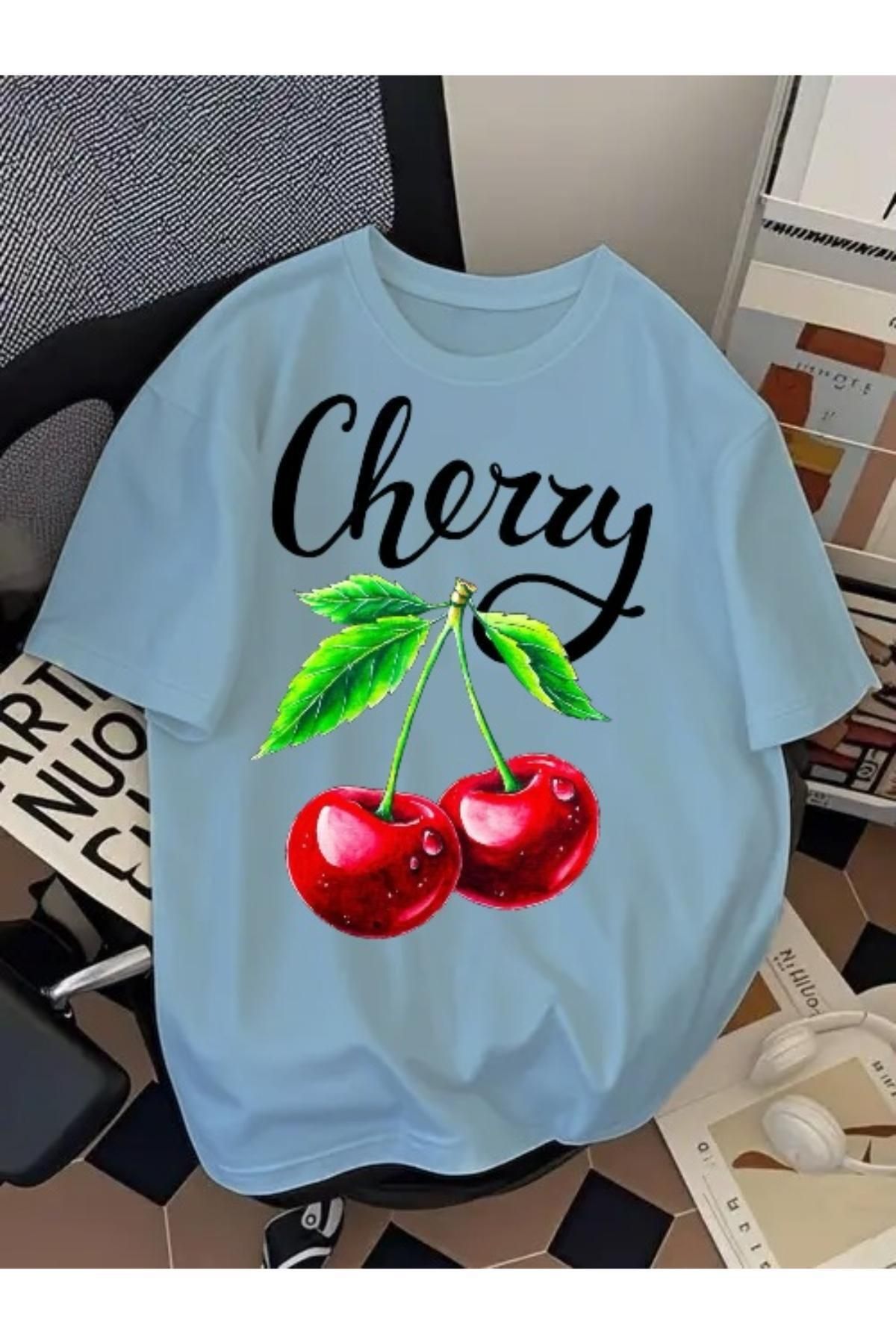 EQİ Cherry Baskılı Oversize T-Shirt