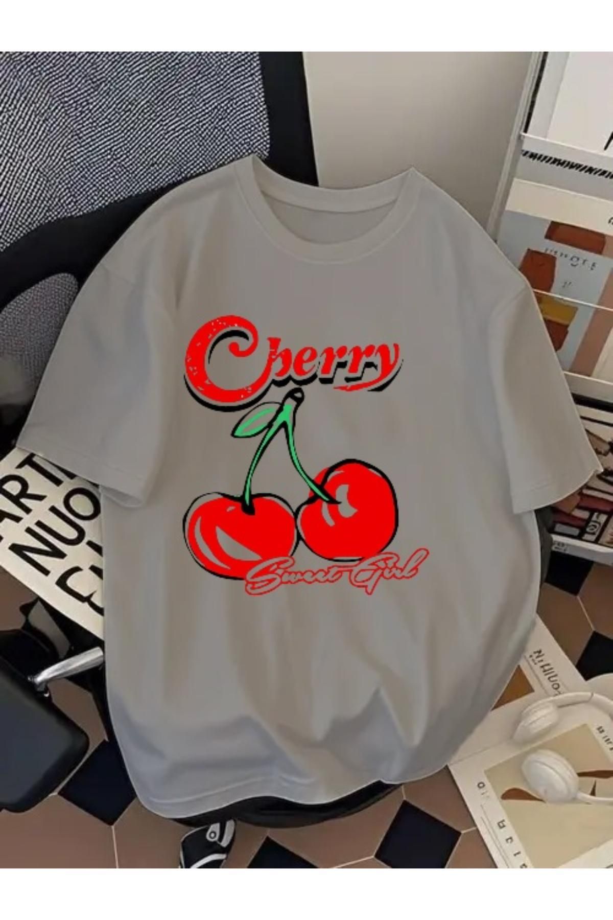 EQİ Cherry Baskılı Oversize T-Shirt