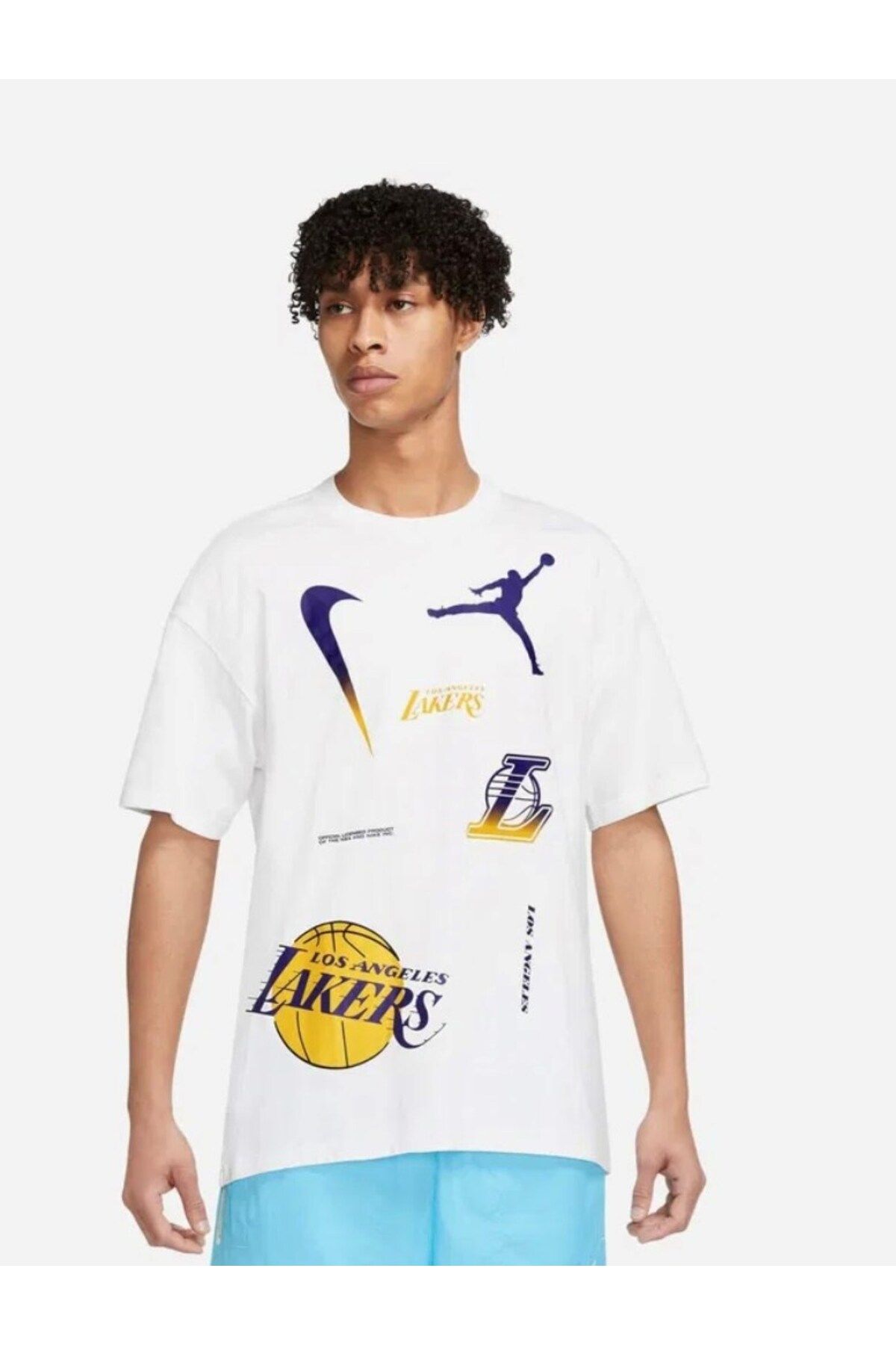Nike Los Angeles Lakers Courtside Statement Edition Jordan Max90 NBA Short-Sleeve Erkek Tişört