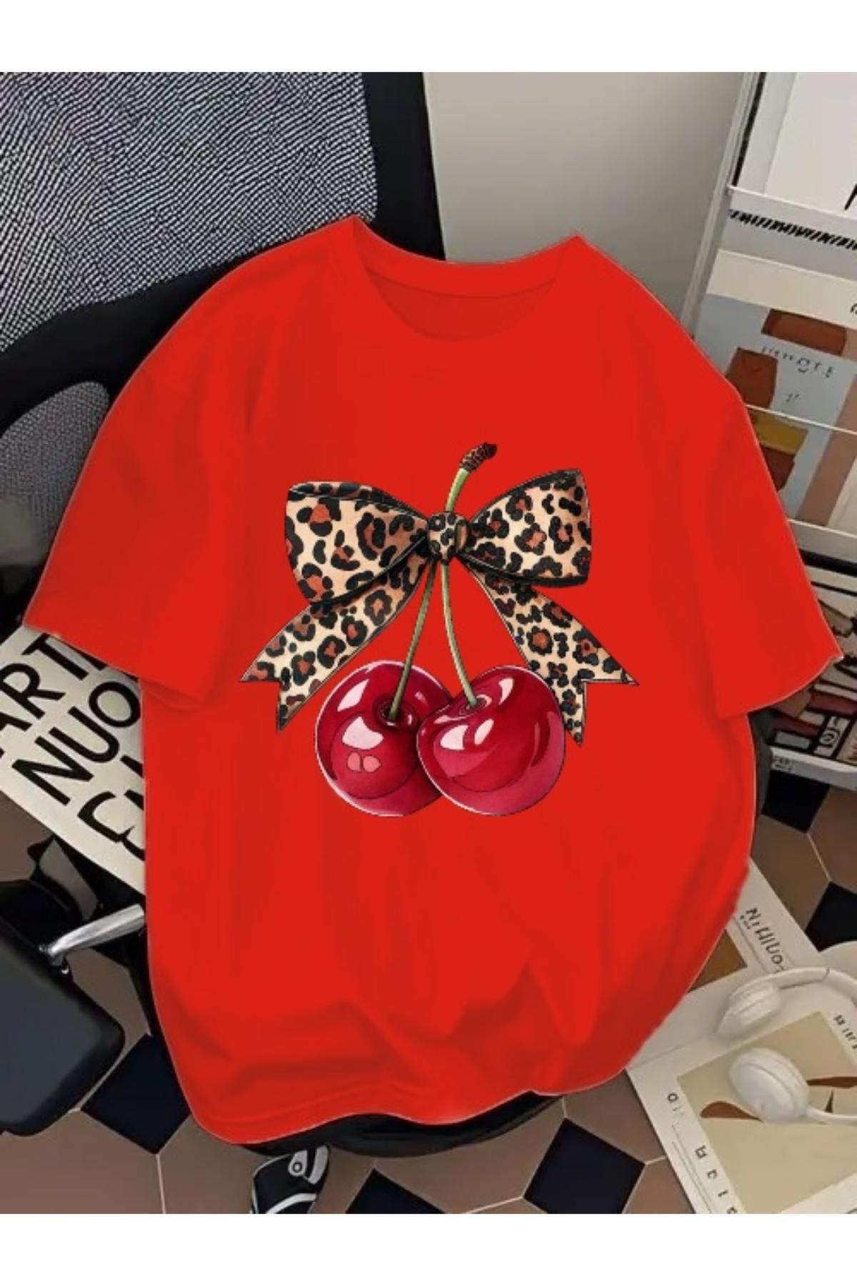 EQİ Cherry Baskılı Oversize T-Shirt