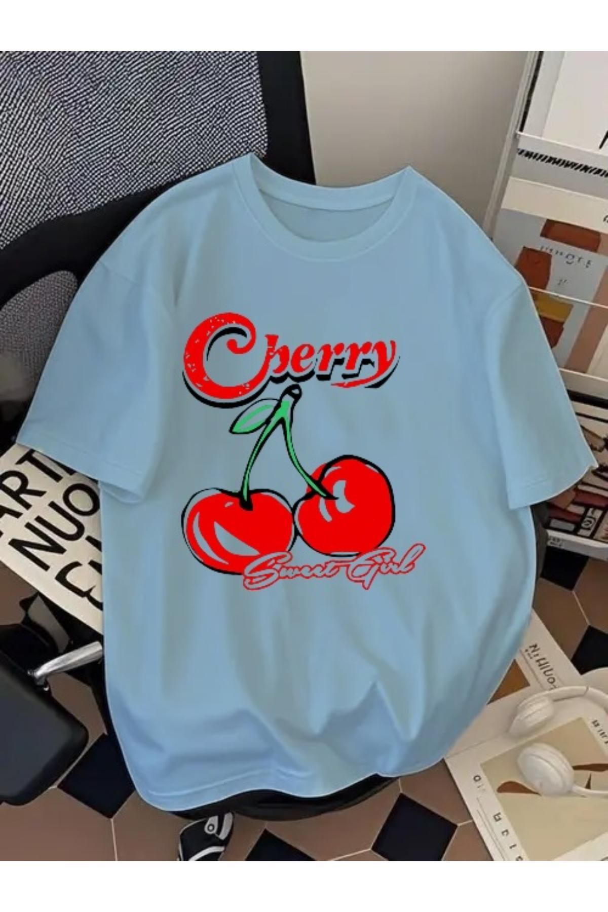 EQİ Cherry Baskılı Oversize T-Shirt