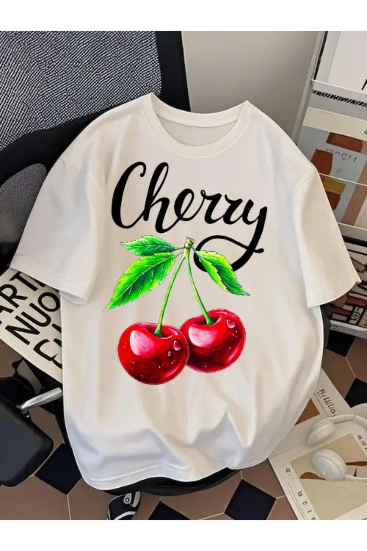EQİ Cherry Baskılı Oversize T-Shirt