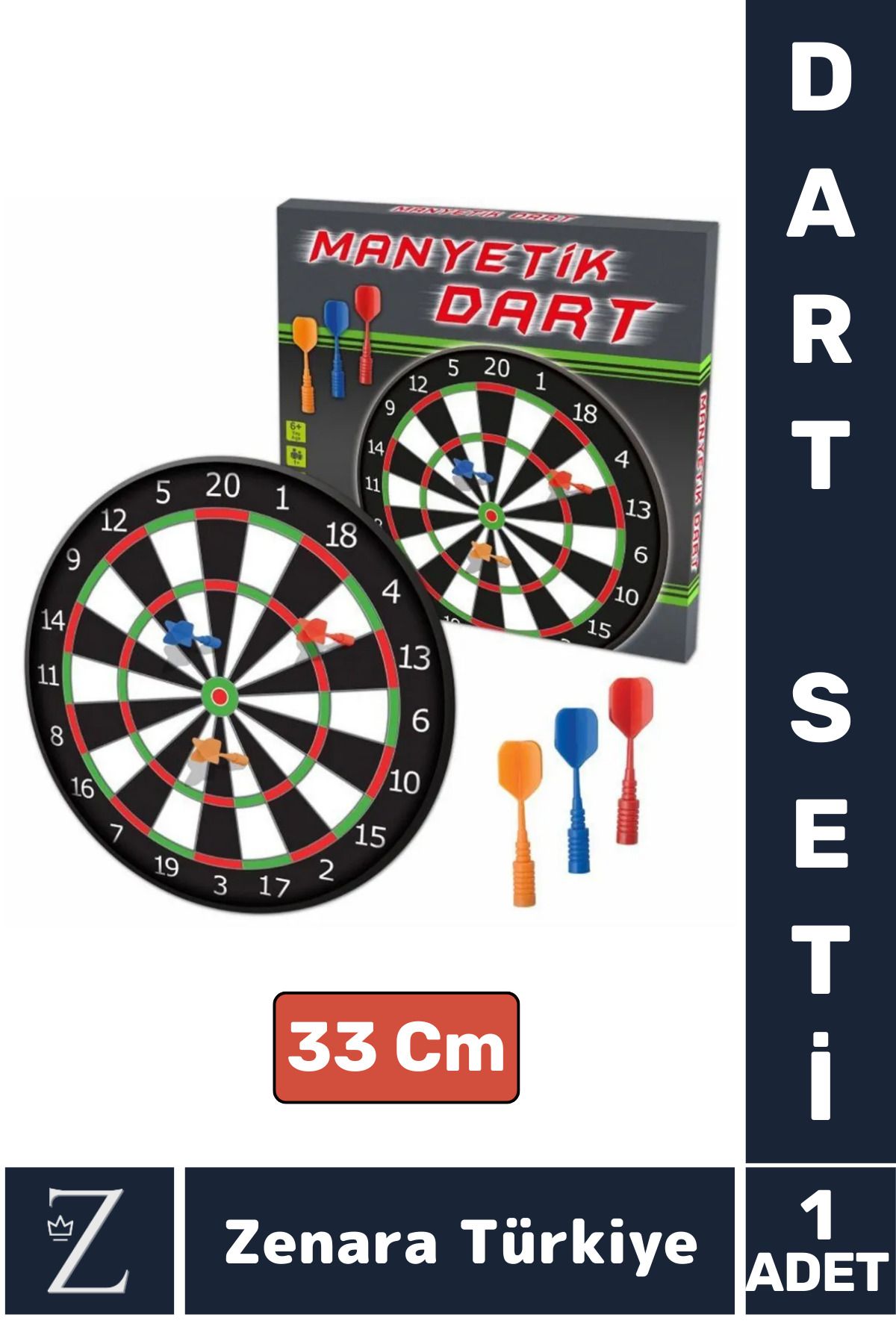 Zenara Premium Genç Yetişkin Çocuk Oyun Eğlenceli Dekoratif Güvenli Zararsız Manyetik Uçlu DART Seti 33 Cm