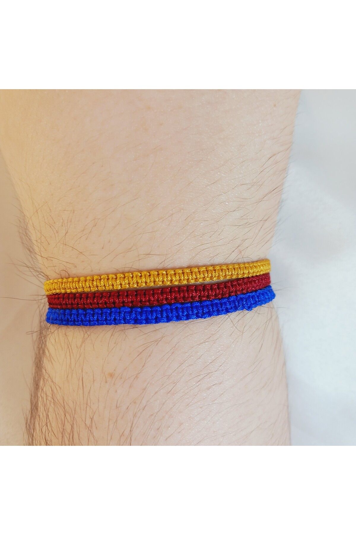 Crystal Atelier Unisex 3’lü Hardal Bordo Mavi Asansörlü Ayarlanabilir Örgü Makrome Bileklik Seti-Hediyelik Bileklik