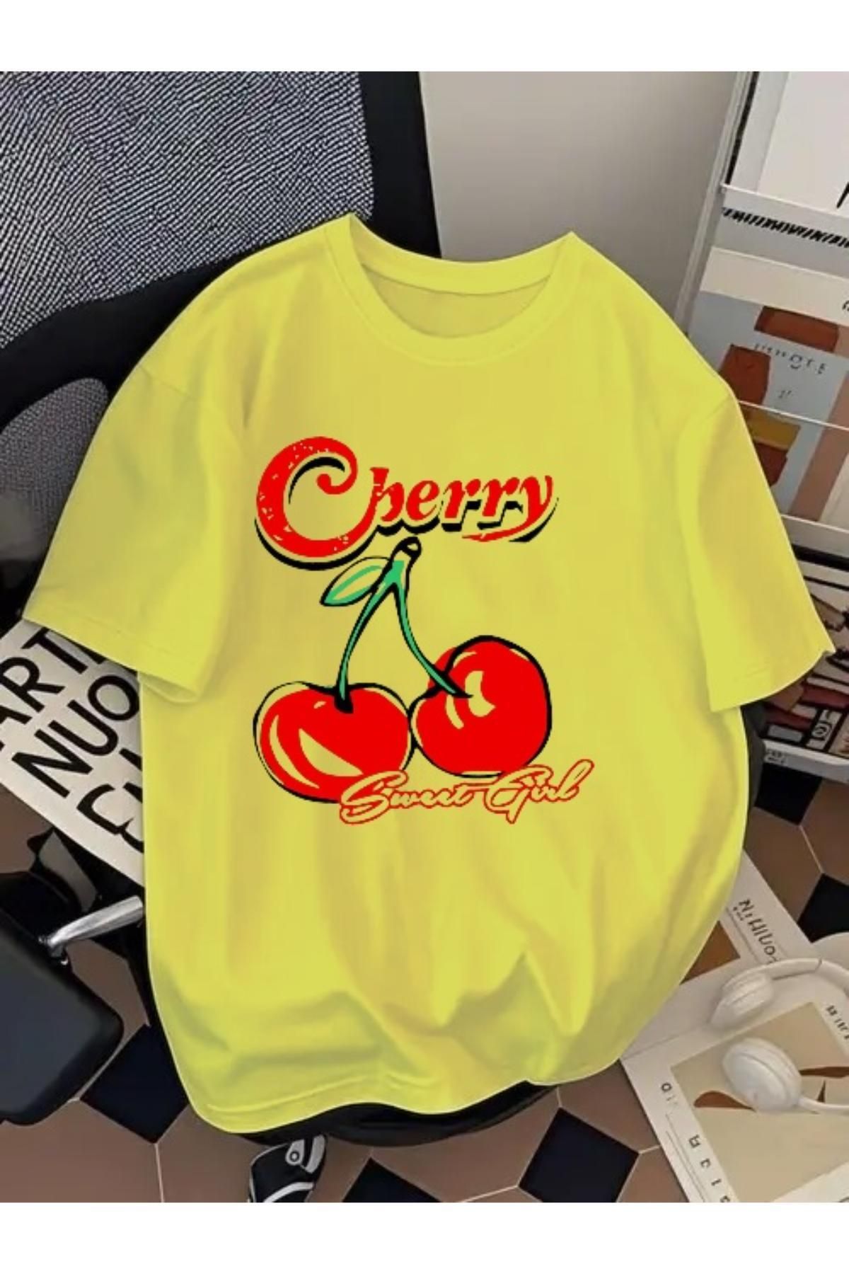 EQİ Cherry Baskılı Oversize T-Shirt