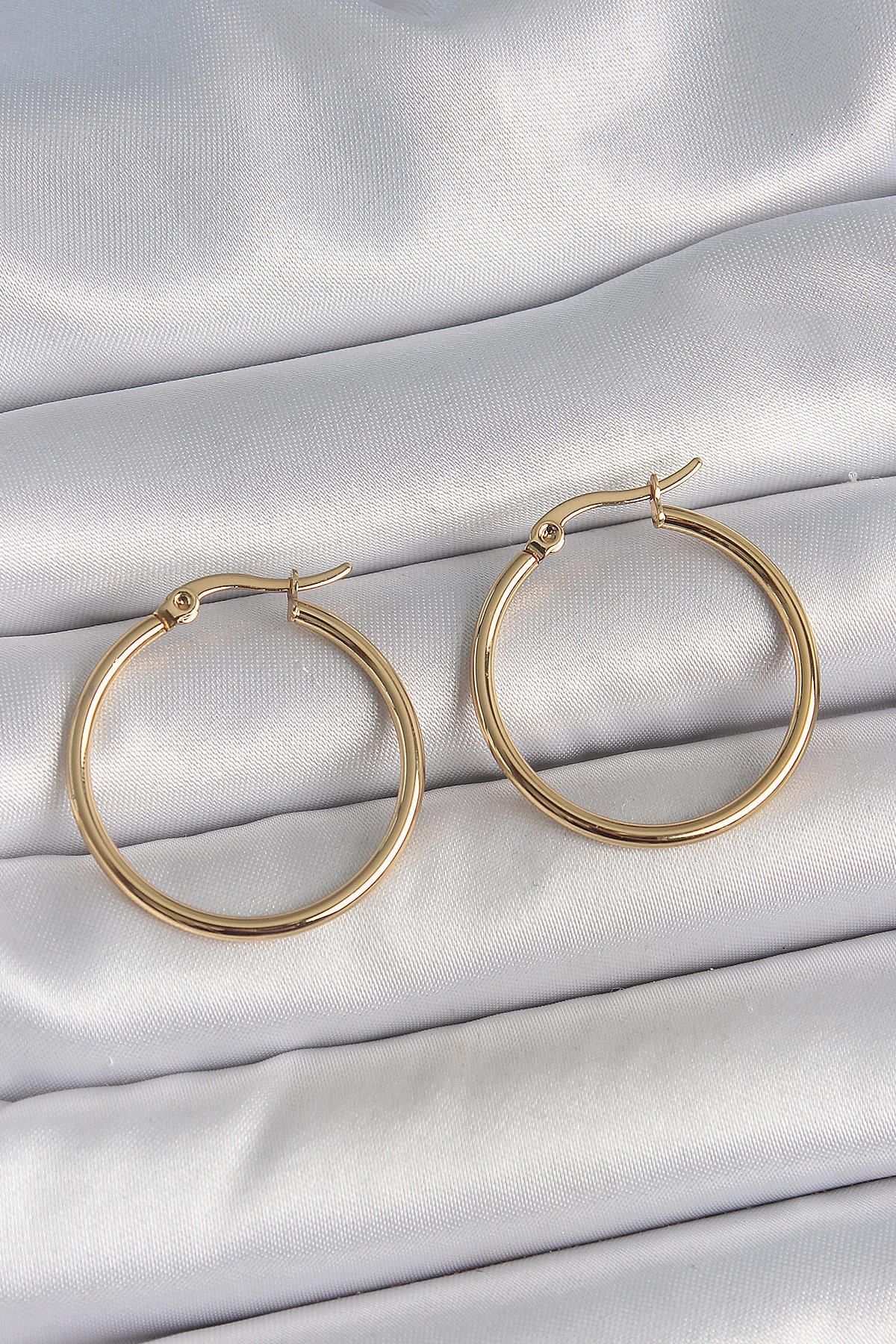 prativas 316 Çelik Gold Renk 27 mm Halka Model Kadın Küpe