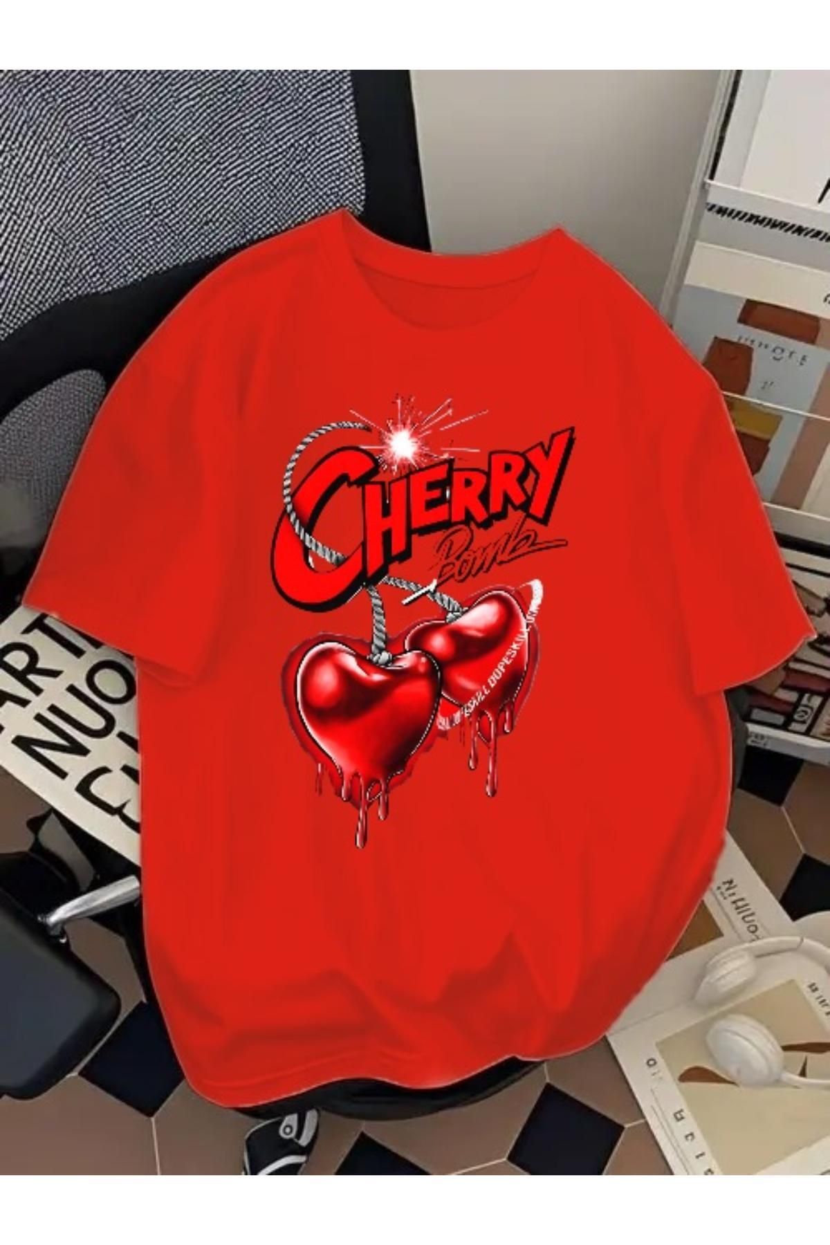 EQİ Cherry Baskılı Oversize T-Shirt