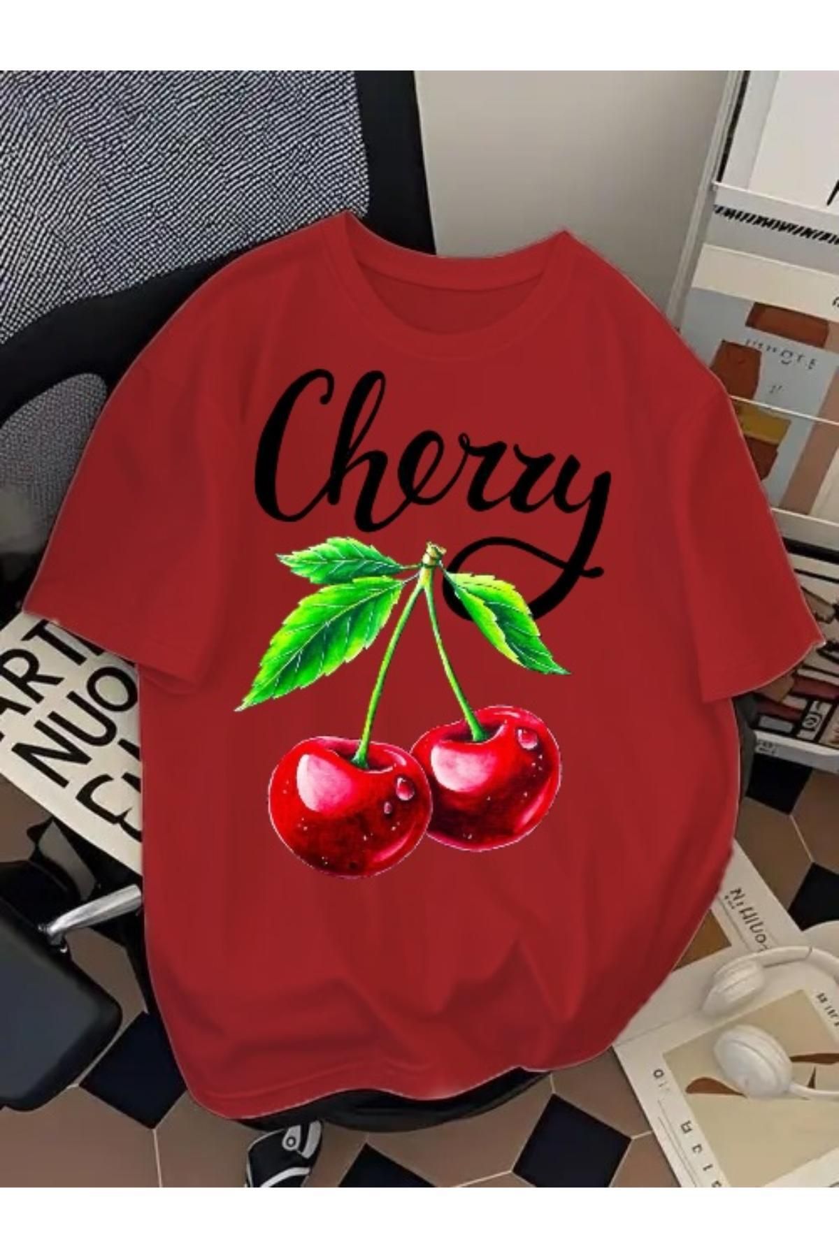 EQİ Cherry Baskılı Oversize T-Shirt