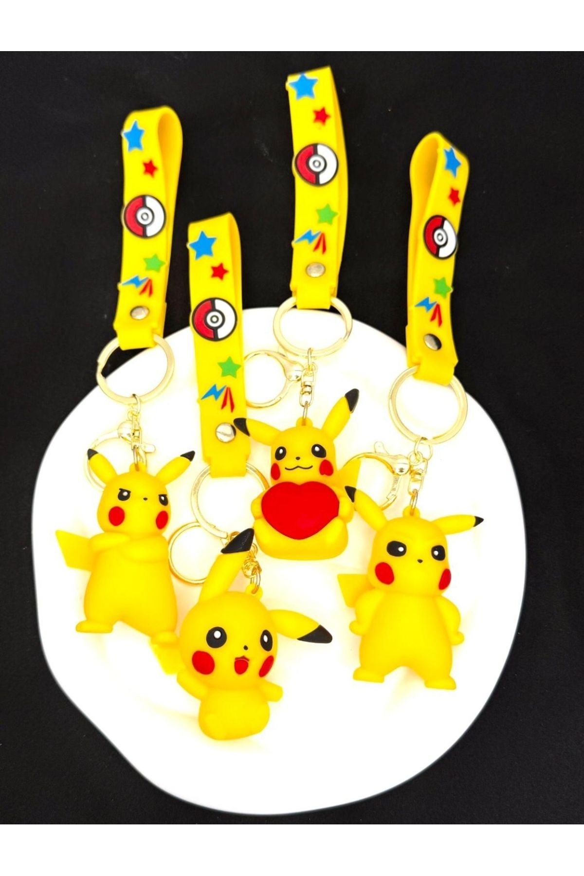Bizde Ne Yok ki Pokemon Pikachu 3D Lüks Büyük Boy Silikon Anahtarlık Ve Çanta Aksesuarı 4 Adet