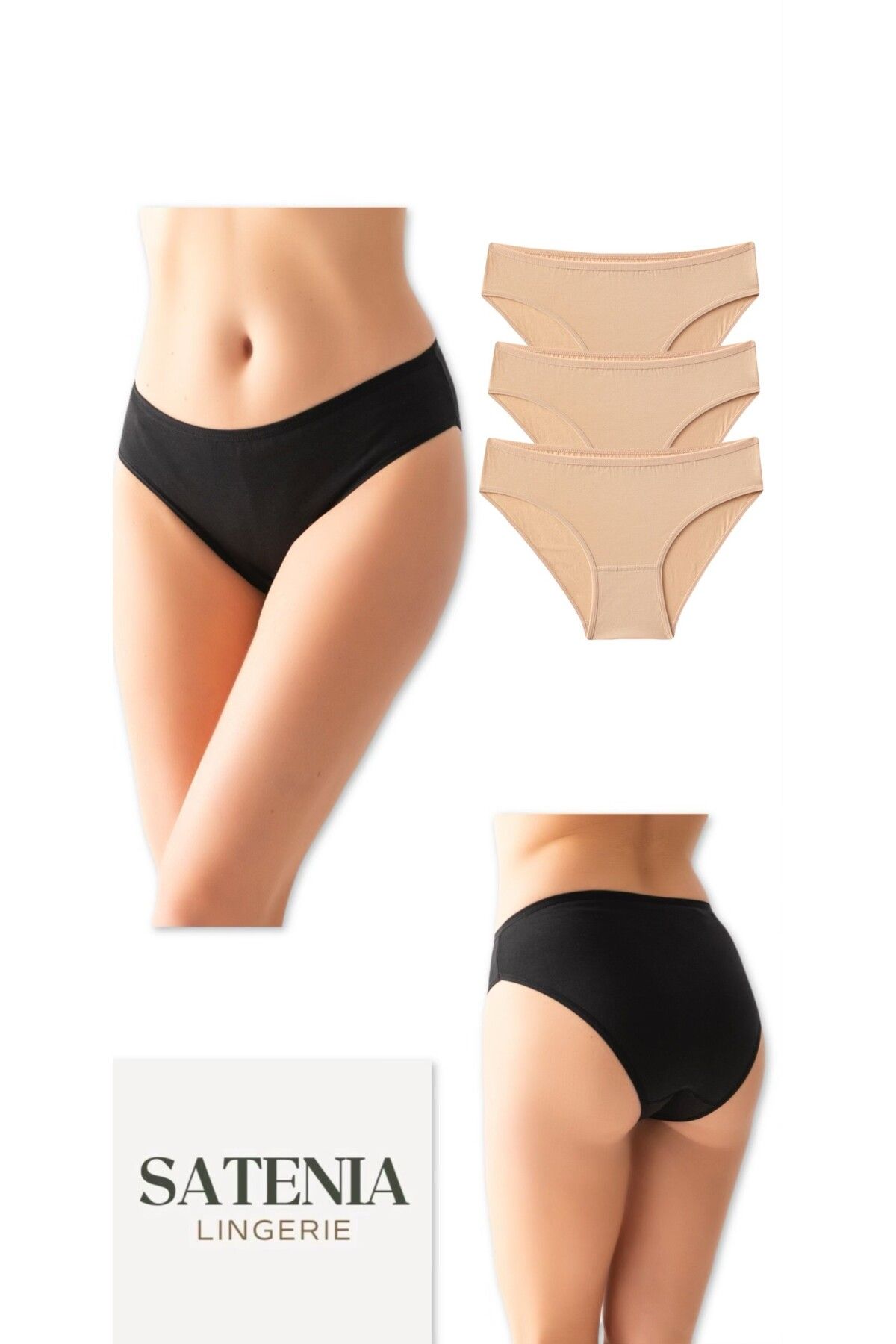 SATENIA LINGERIE Kadın Pamuklu Likralı Günlük Bikini Külot 3lü Paket