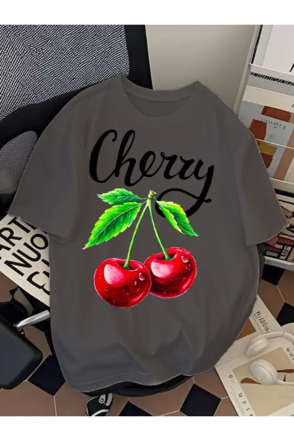 EQİ Cherry Baskılı Oversize T-Shirt