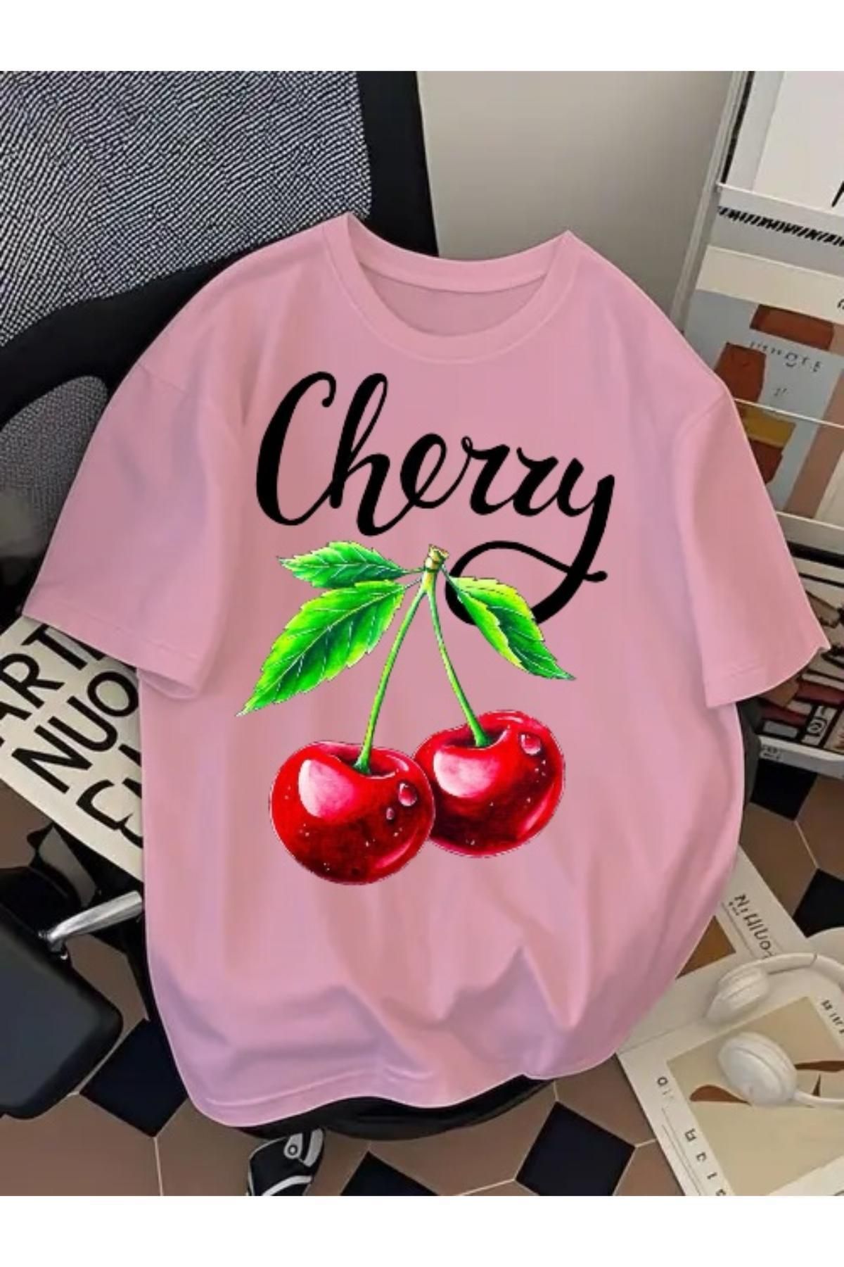EQİ Cherry Baskılı Oversize T-Shirt