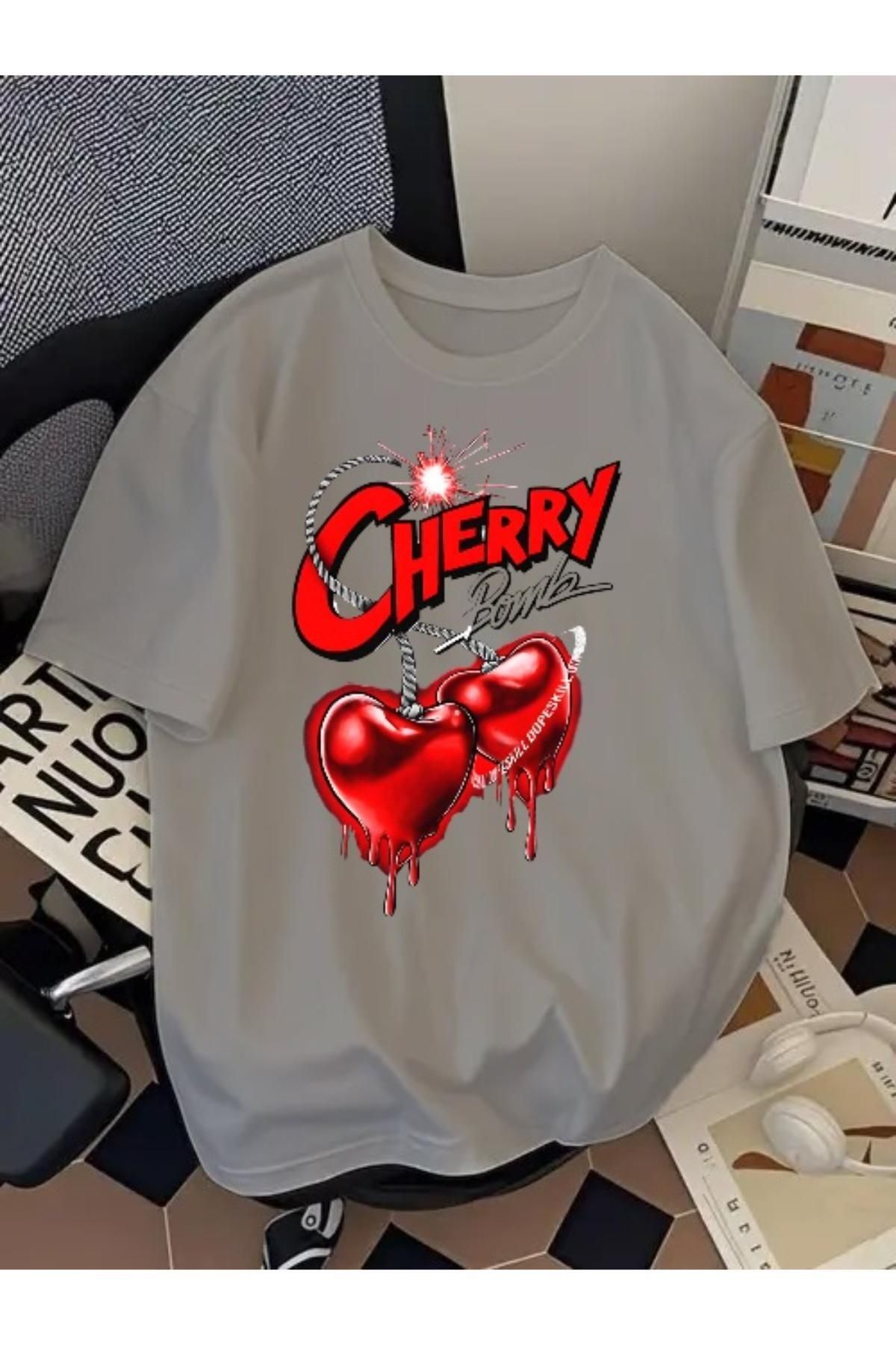 EQİ Cherry Baskılı Oversize T-Shirt