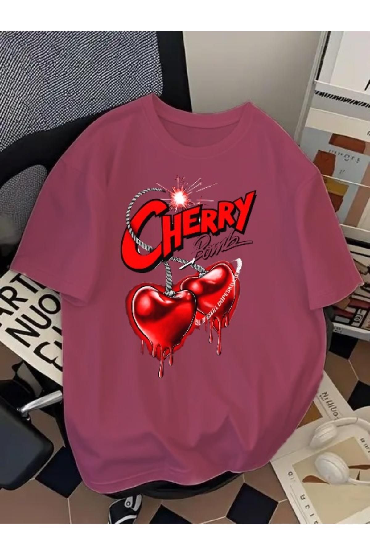 EQİ Cherry Baskılı Oversize T-Shirt