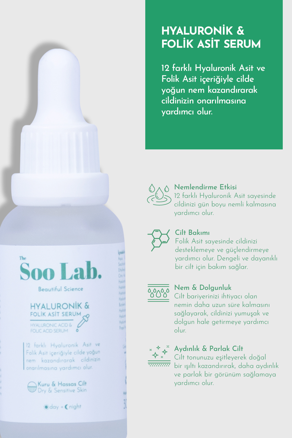 Kuru ve Hassas Ciltler için Hyaluronic Acid Serum | 30 ml — 8684824382034 — تصویر 3 از 5