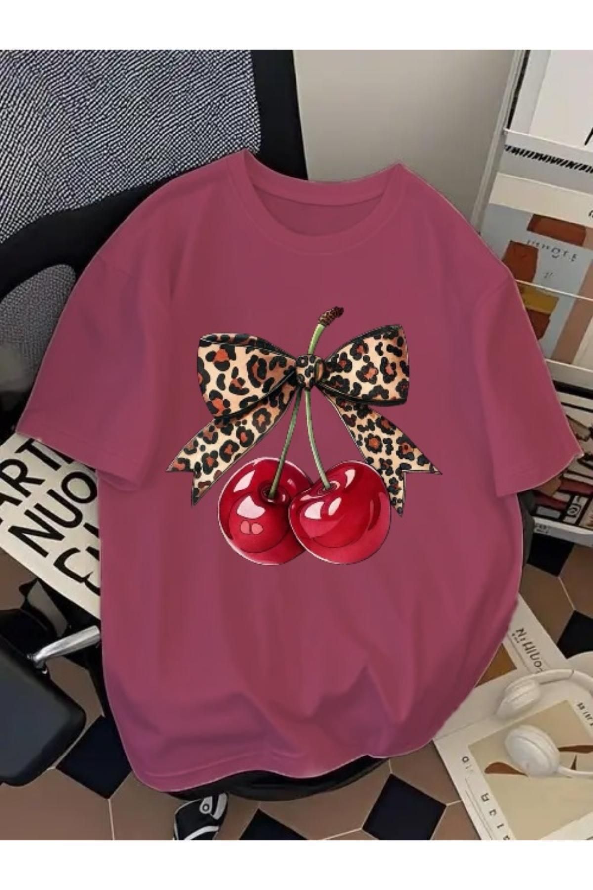 EQİ Cherry Baskılı Oversize T-Shirt