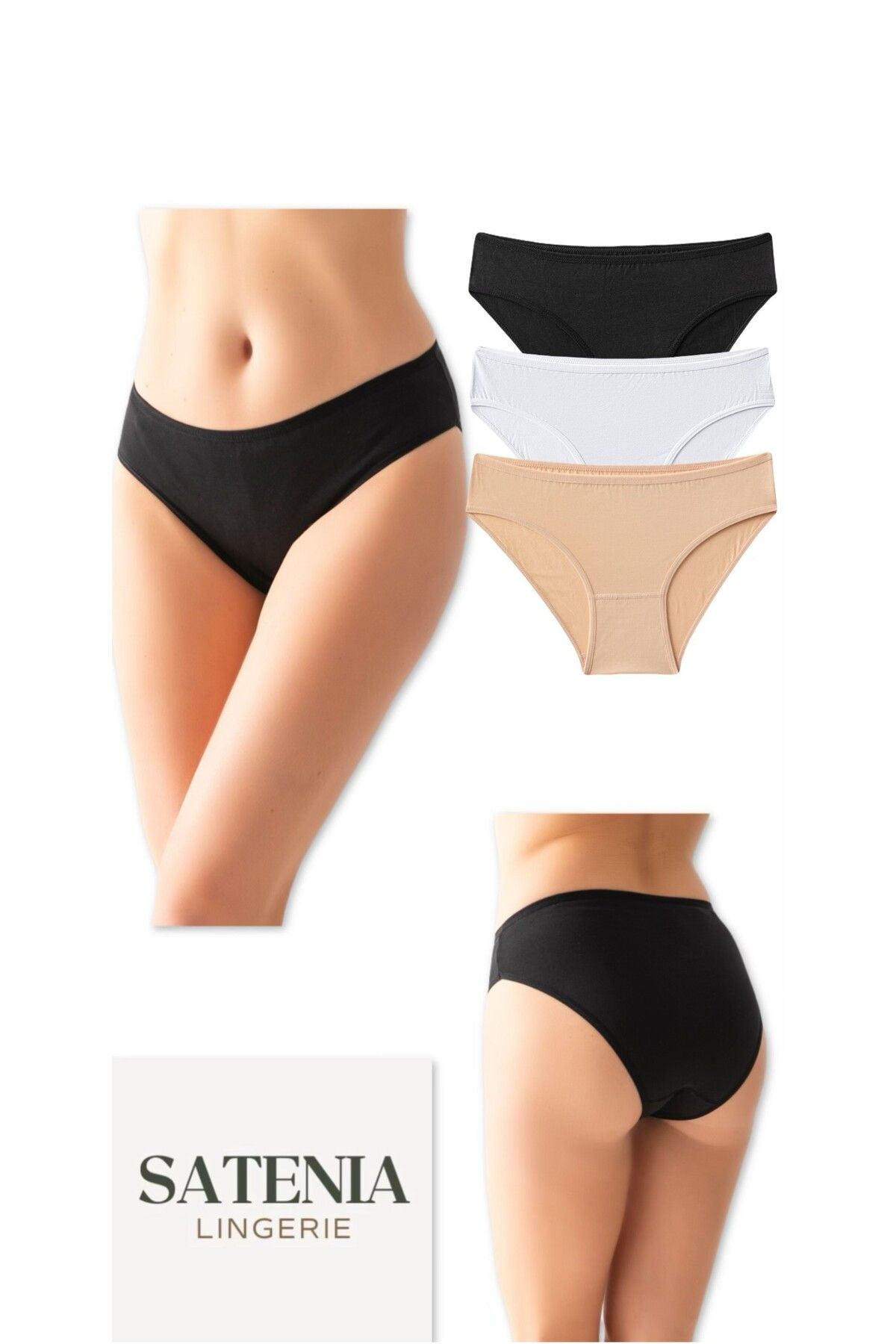 SATENIA LINGERIE Kadın Pamuklu Likralı Günlük Bikini Külot 3lü Paket